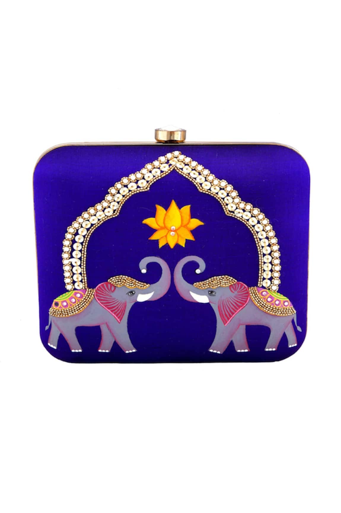 Crazy Palette Purple hand painted elephant & pearl clutch 