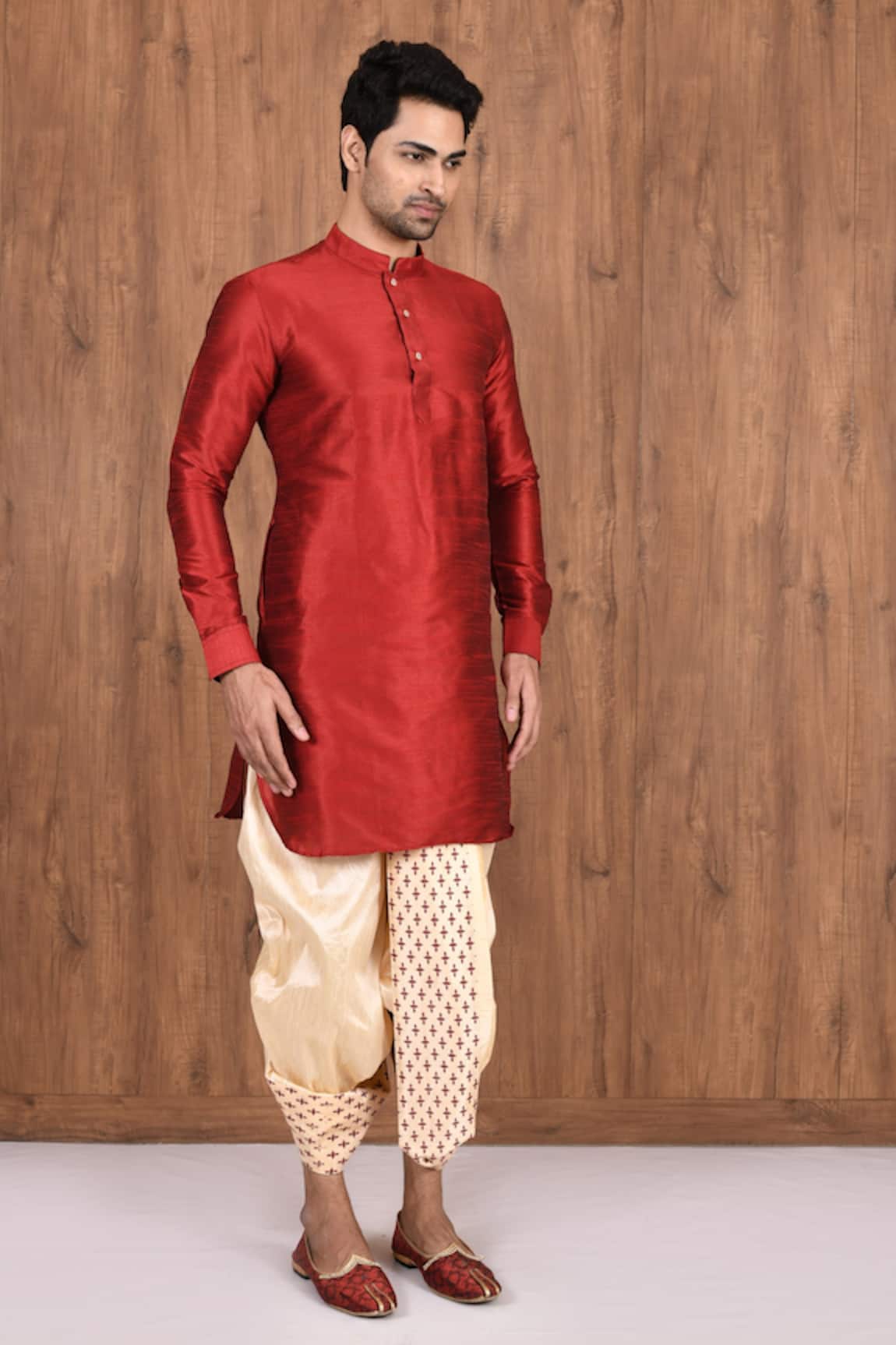 Buy SOJANYA Men Red & Black Solid Kurta With Dhoti Pants - Kurta Sets for  Men 2391991 | Myntra