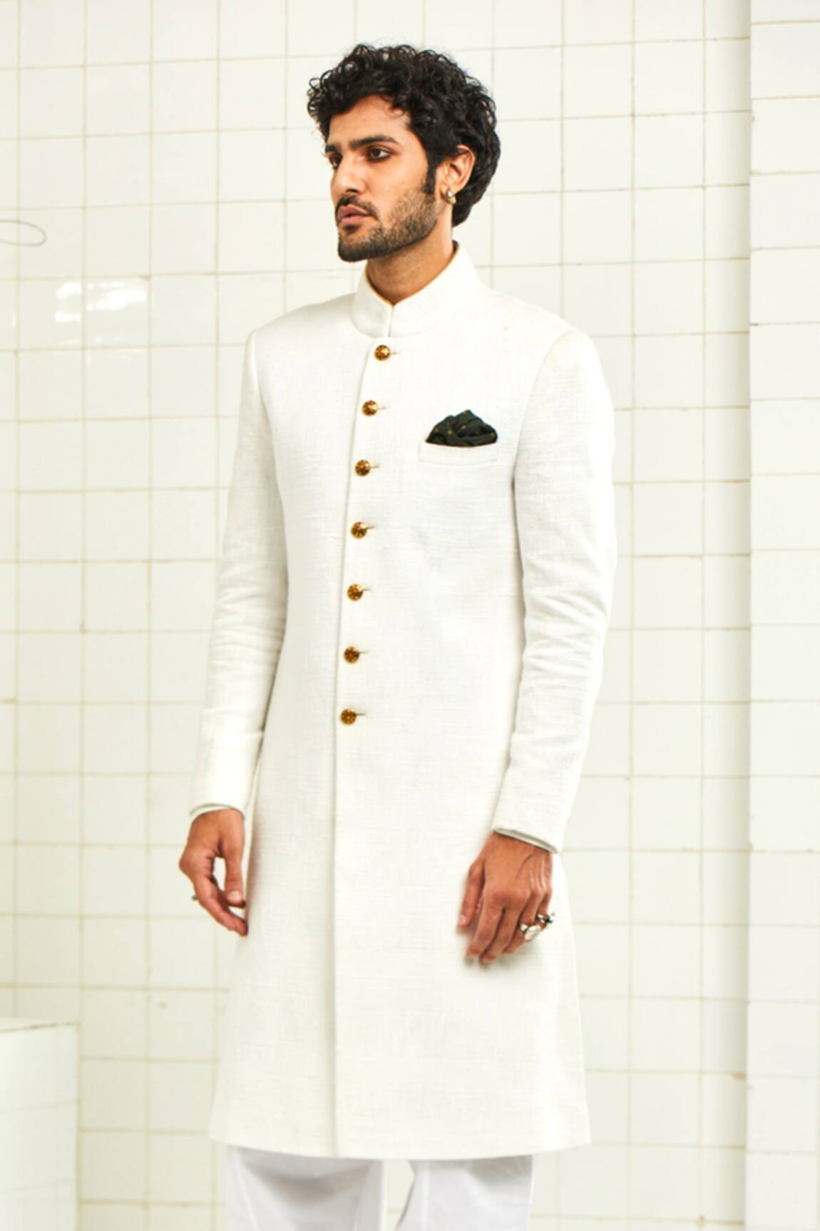 Rajesh Pratap Singh Textured Handloom Cotton Sherwani