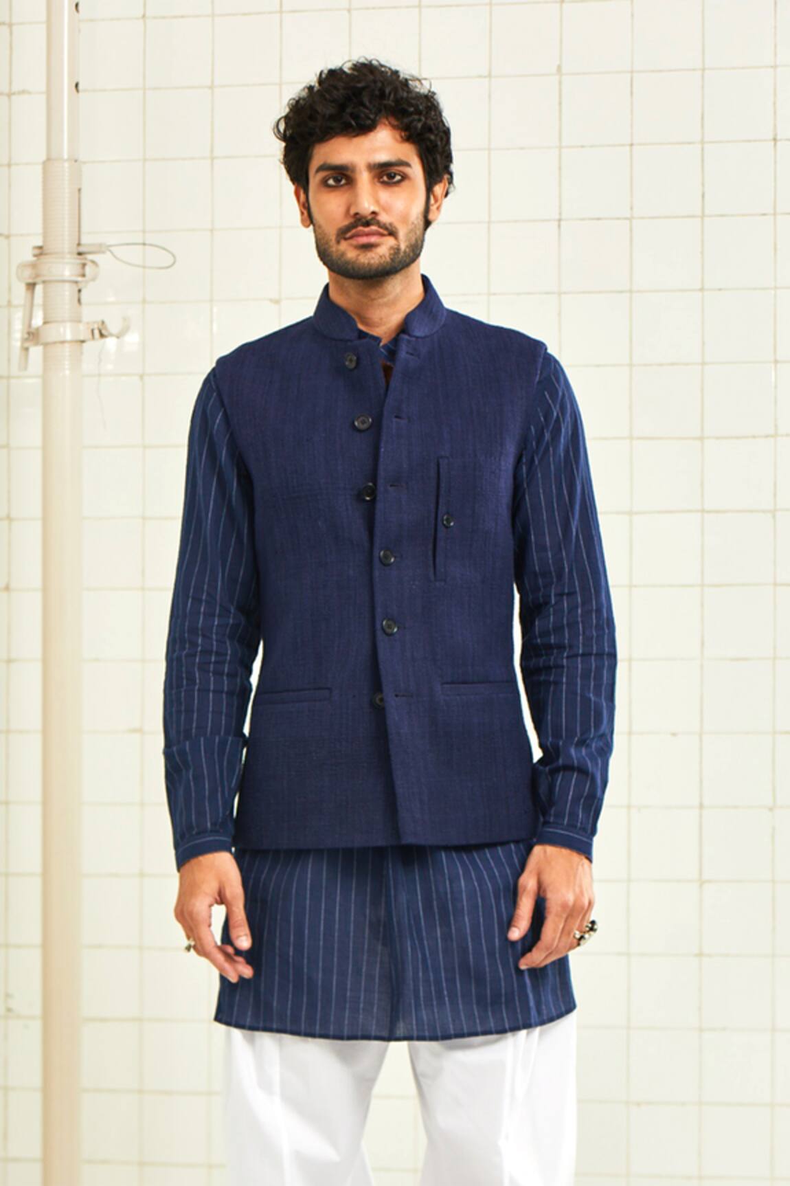 Rajesh Pratap Singh Textured Handloom Cotton Nehru Jacket 
