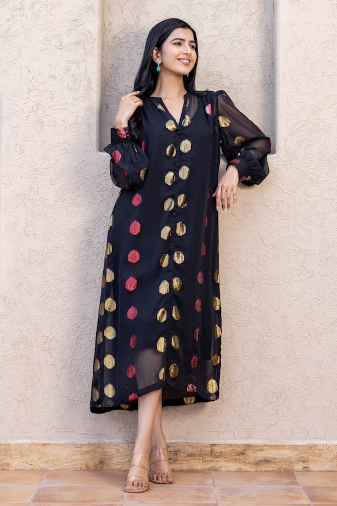 Inara Jaipur Polka Dot Midi Dress