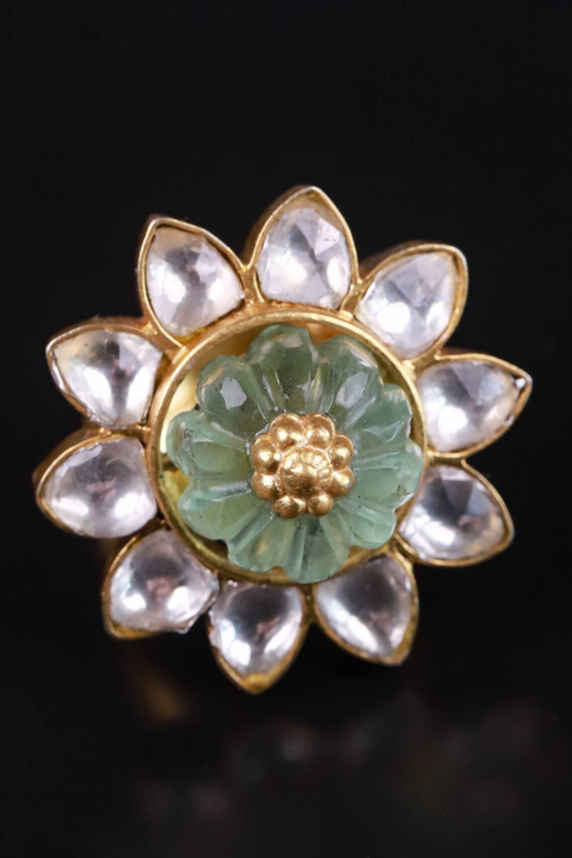 Osvag India Gold Polki & Fluorite Stone Ring 