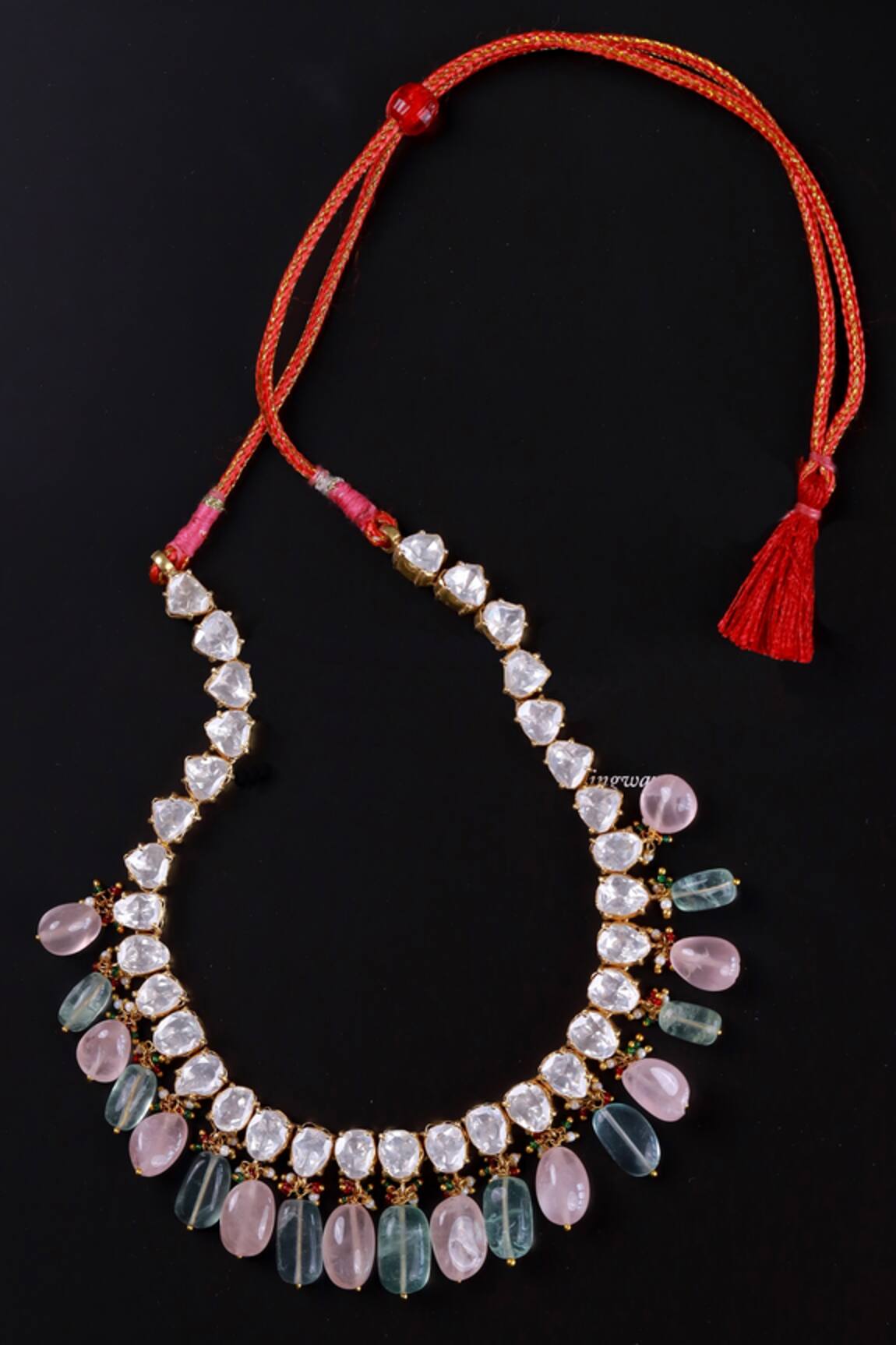 Osvag India Gold Polki Gemstone Choker with Drawcord 