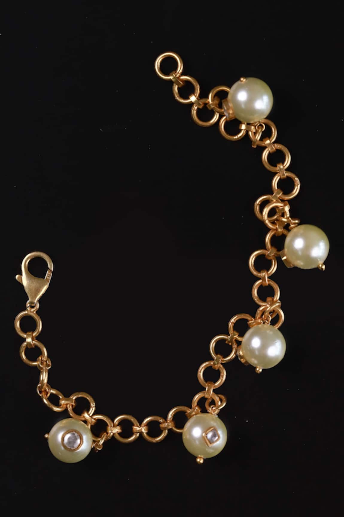 Osvag India Gold Polki & Pearl Drop Bracelet 