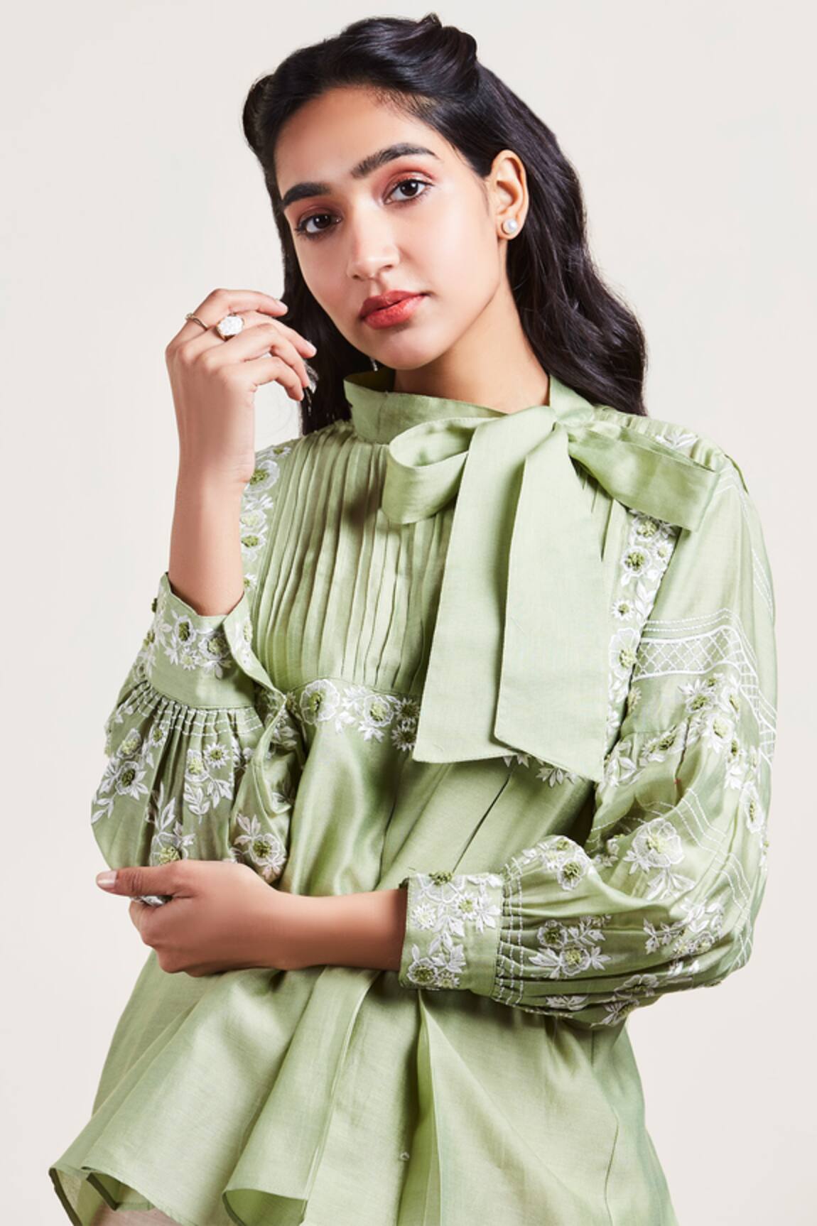 Sue Mue Chanderi Hand Embroidered Top