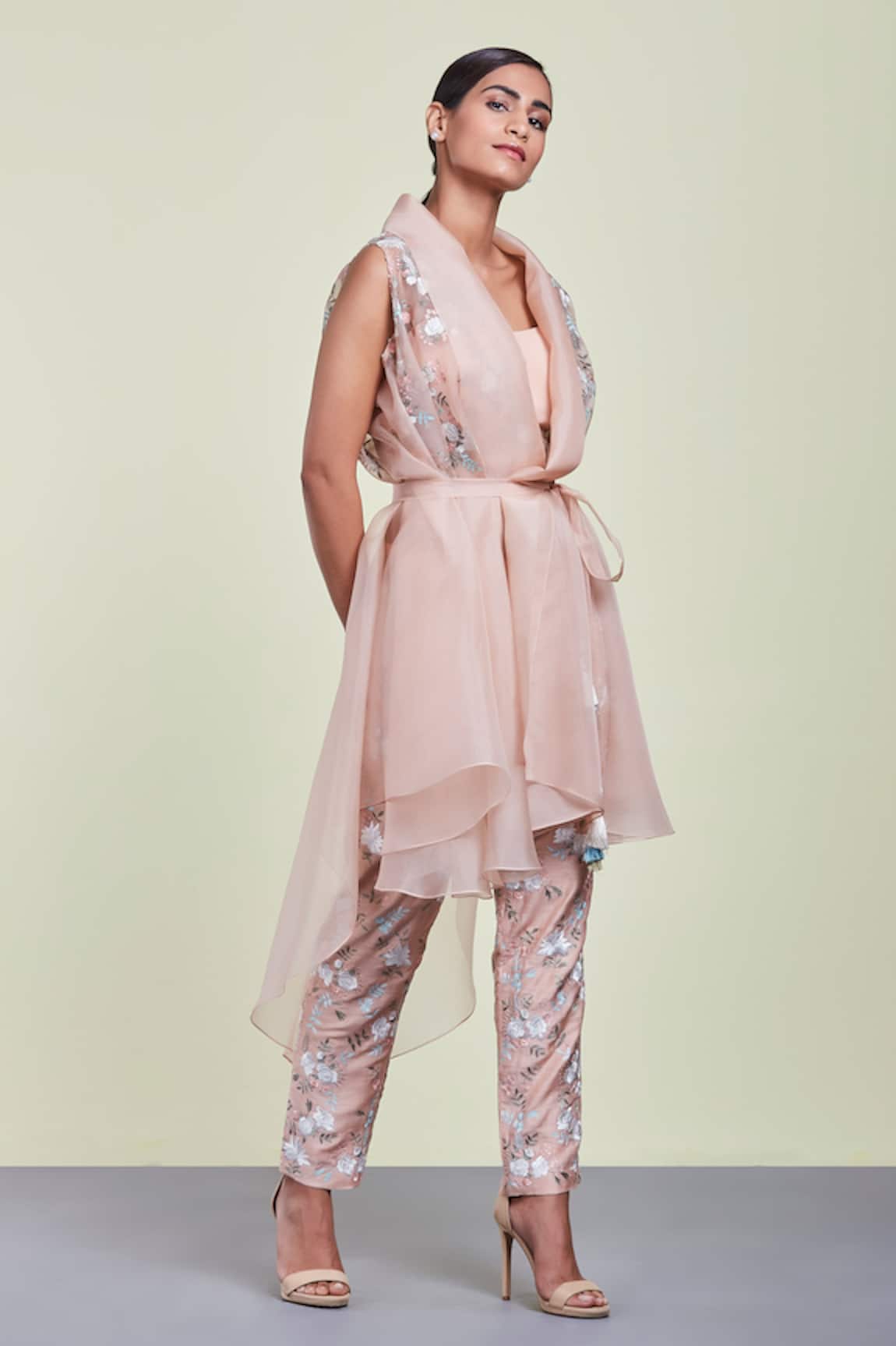 Sue Mue Embroidered Organza Jacket with Pant