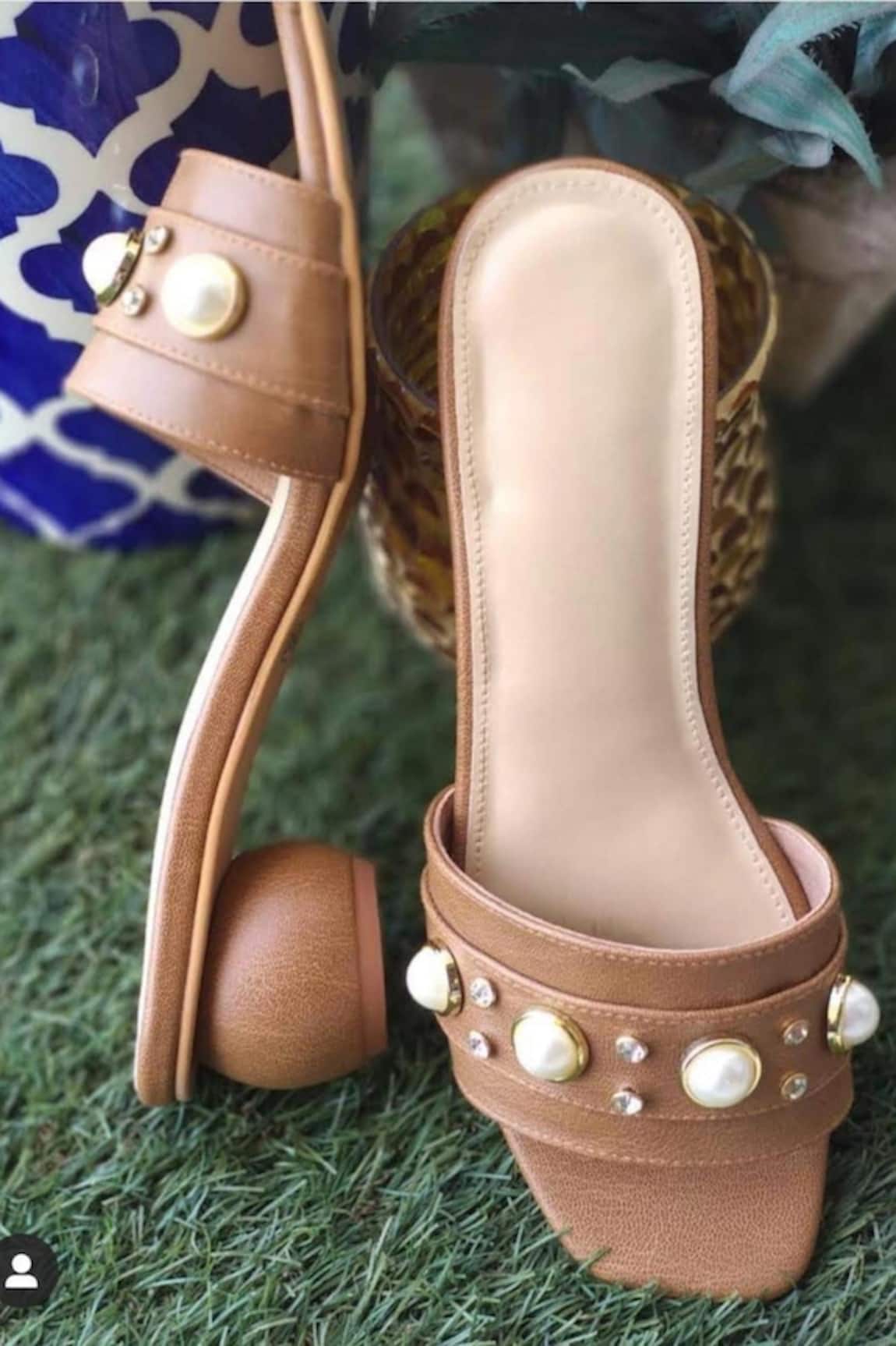 Modanta Footwear Pearl Embellished Block Heels