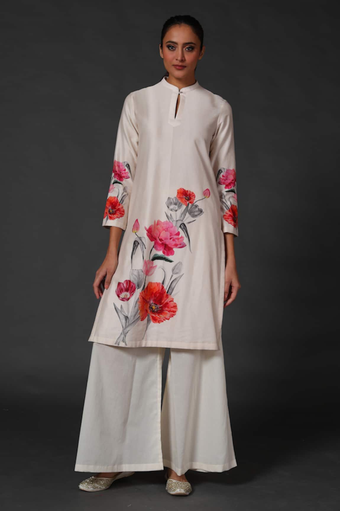 Balance By Rohit Bal Chanderi Floral Print Tunic & Palazzo Set