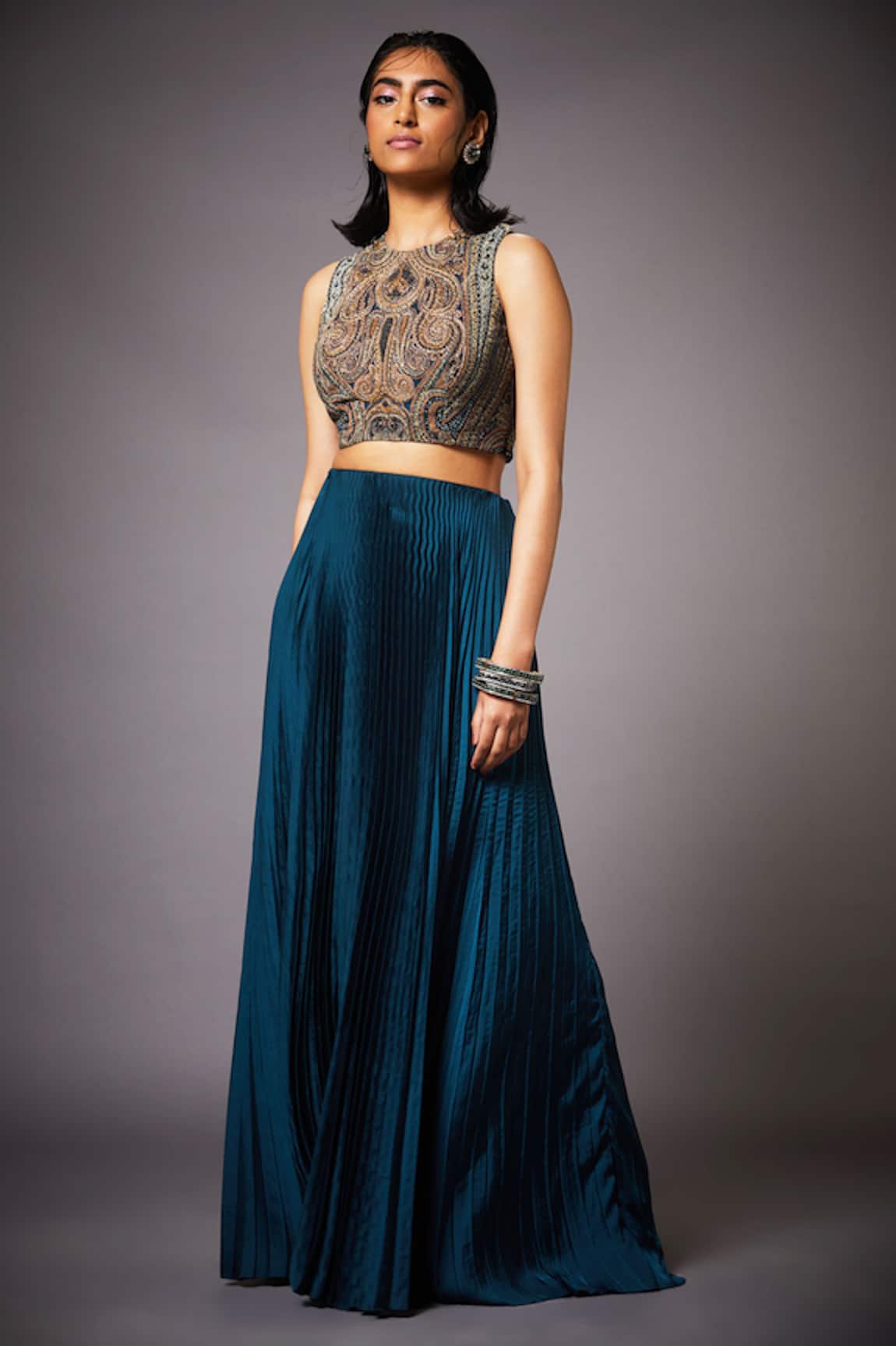 RI.Ritu Kumar Embroidered Crop Top & Lehenga Set