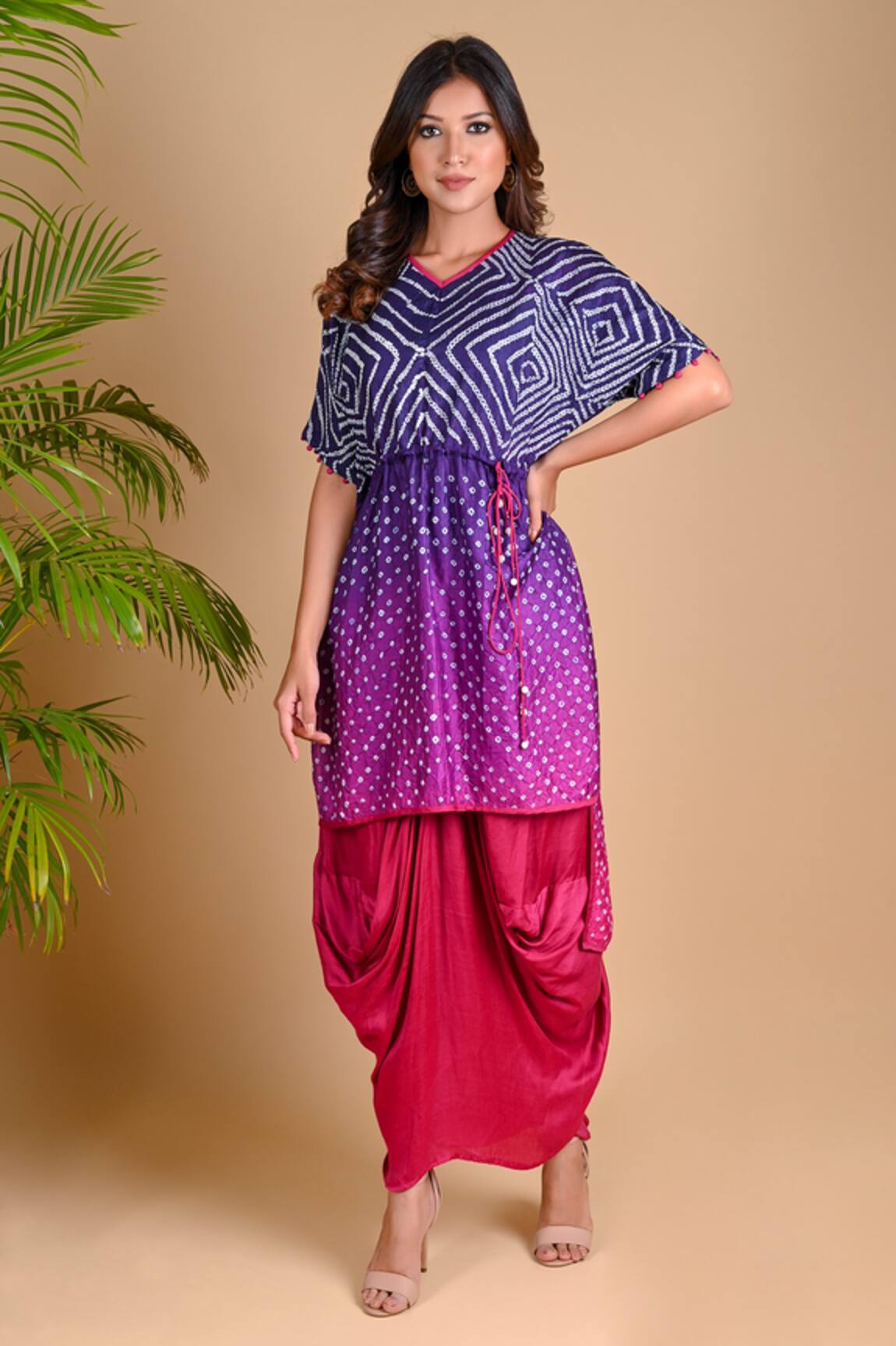 Dyelogue Bandhani Kurta & Draped Skirt Set 