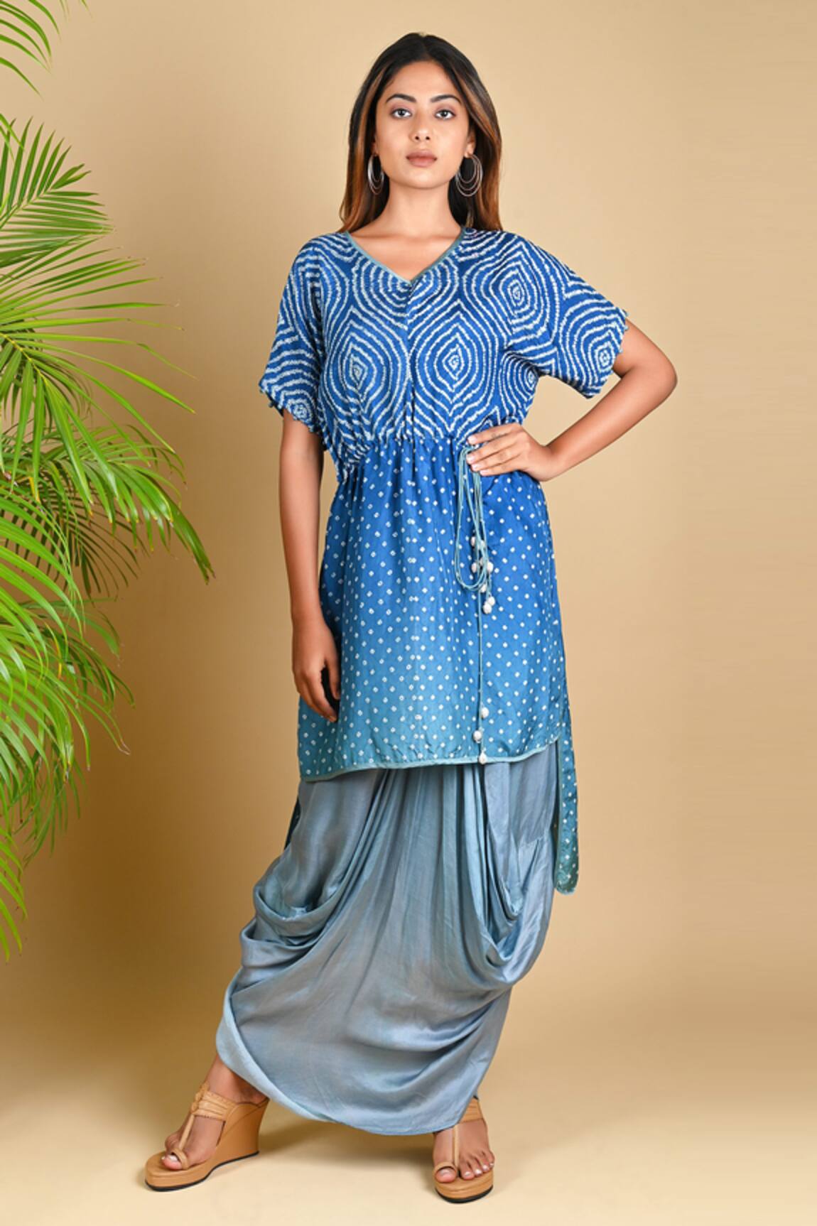 Dyelogue Bandhani Kurta & Draped Skirt Set