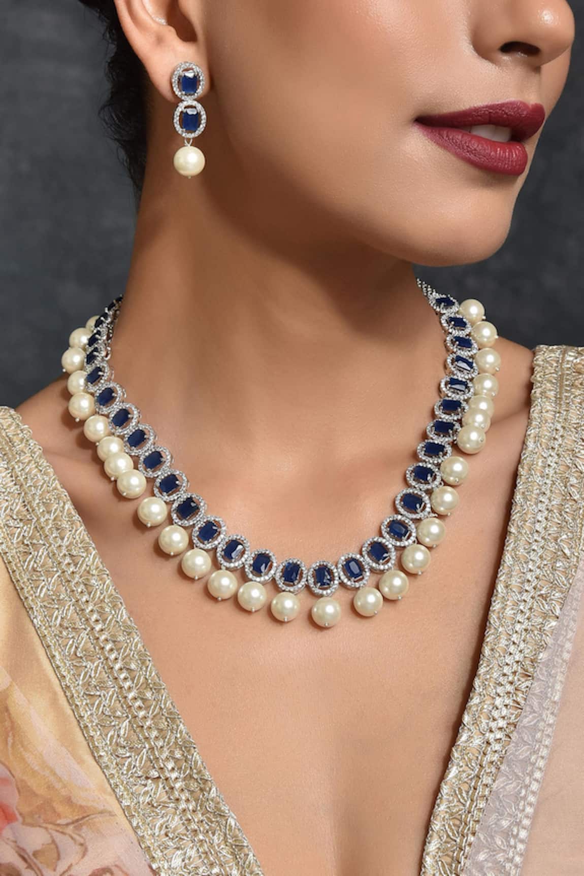 Buy Bridal Sapphire Necklace Earrings Set Statement Jewelry Set Online in  India  Etsy