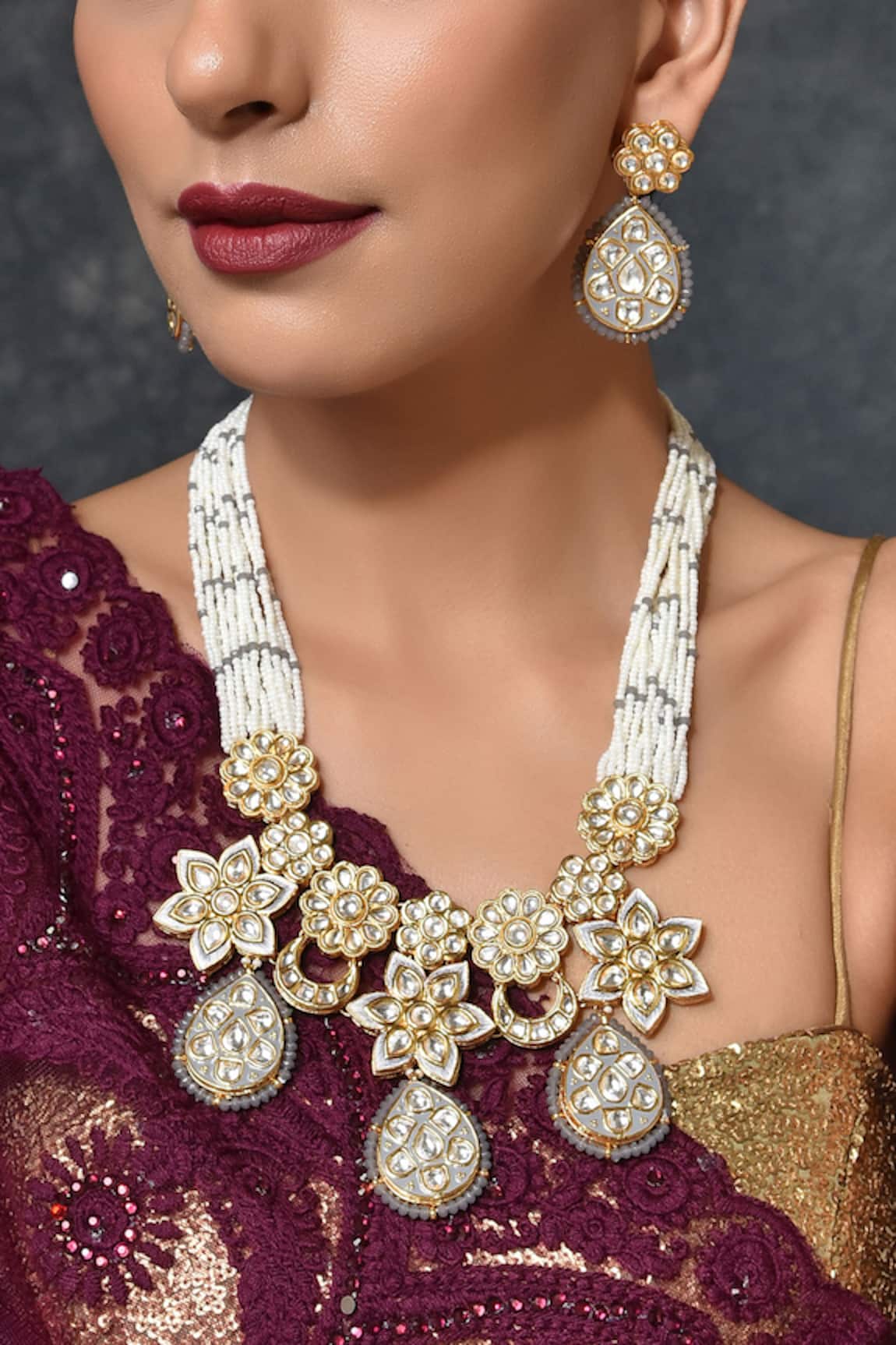 Swabhimann Jewellery - Gold Plated Kundan And Pearls Embellished Necklace  Set