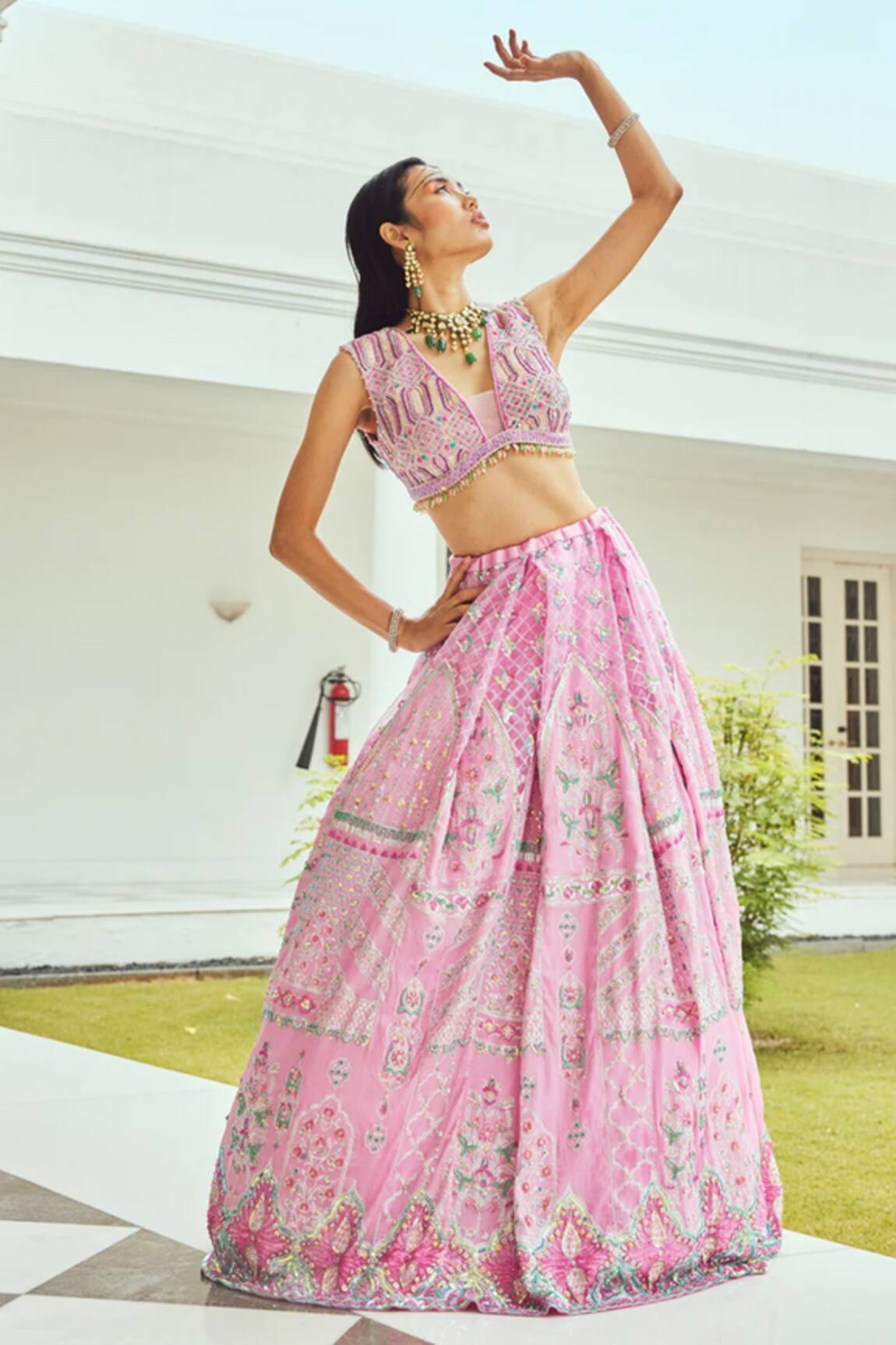Moledro Miya Bead Embroidered Cape Lehenga Set 