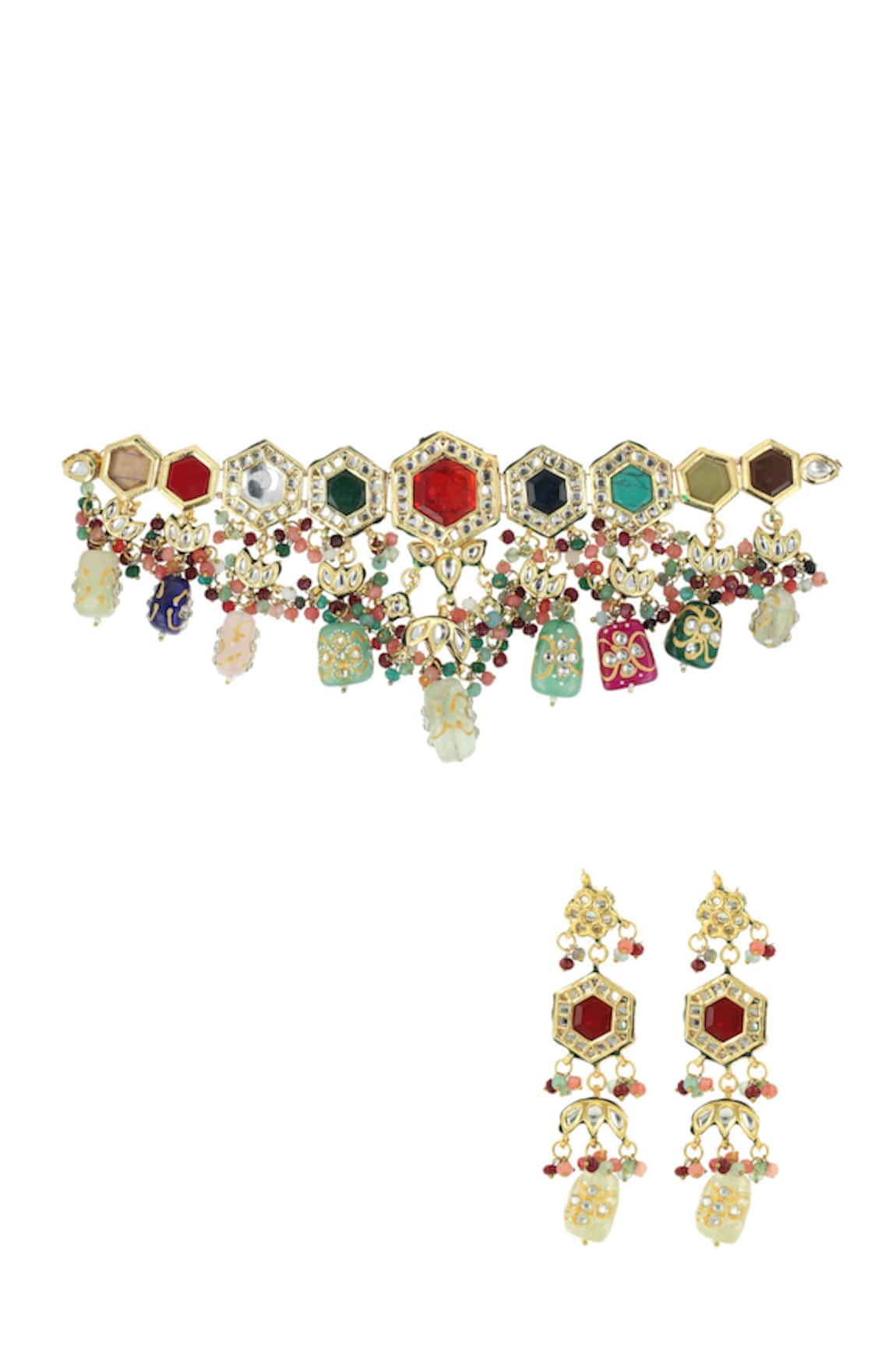 Ishhaara Gold Multi Color Navratna Choker Set