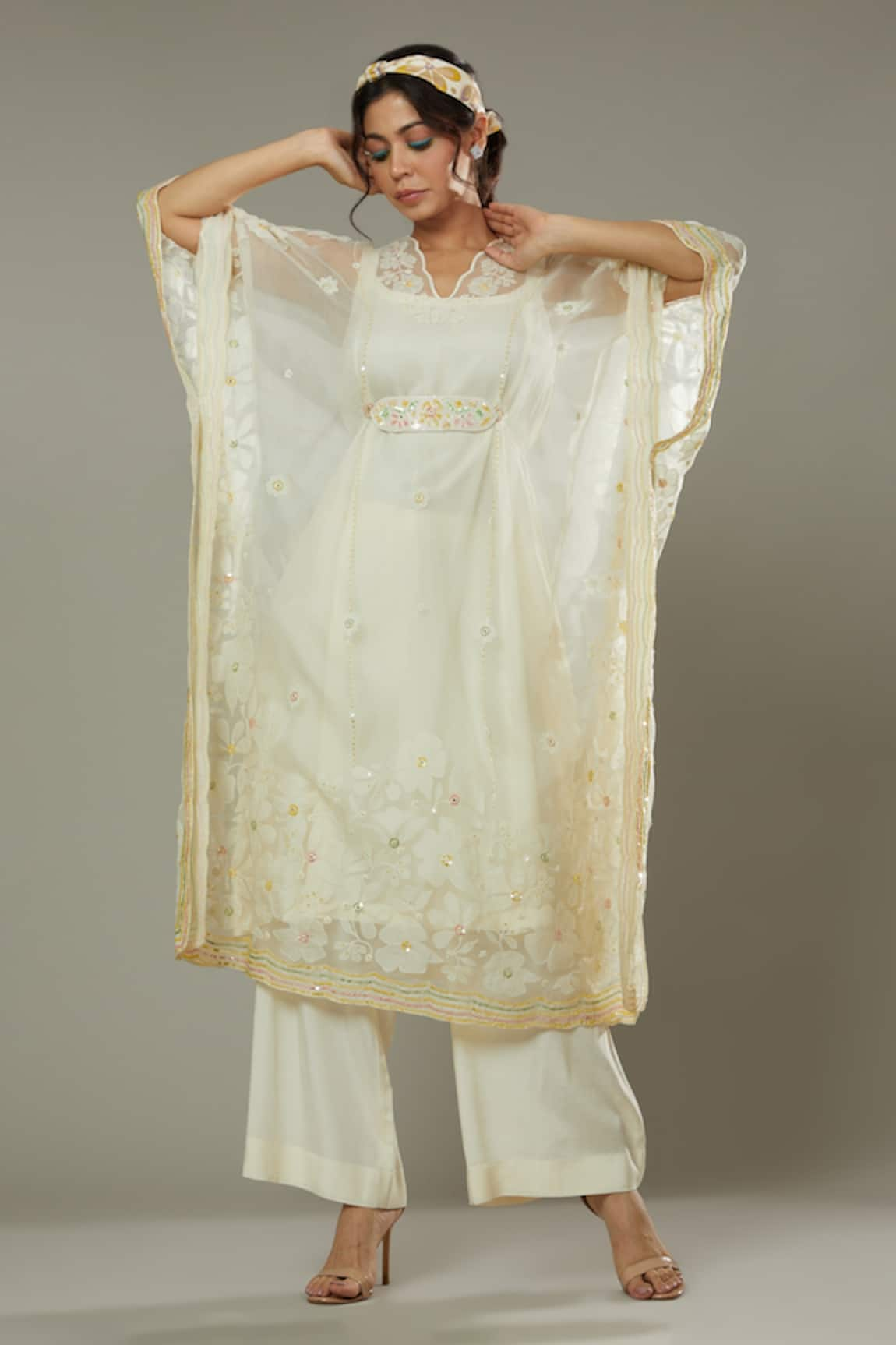 I am Design French Vanilla Applique Kaftan & Pant Set