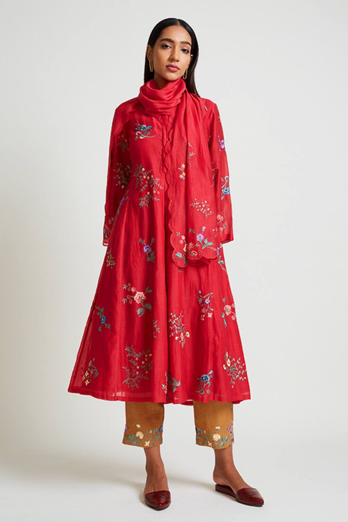 Payal Pratap Camellia Embroidered Scarf 