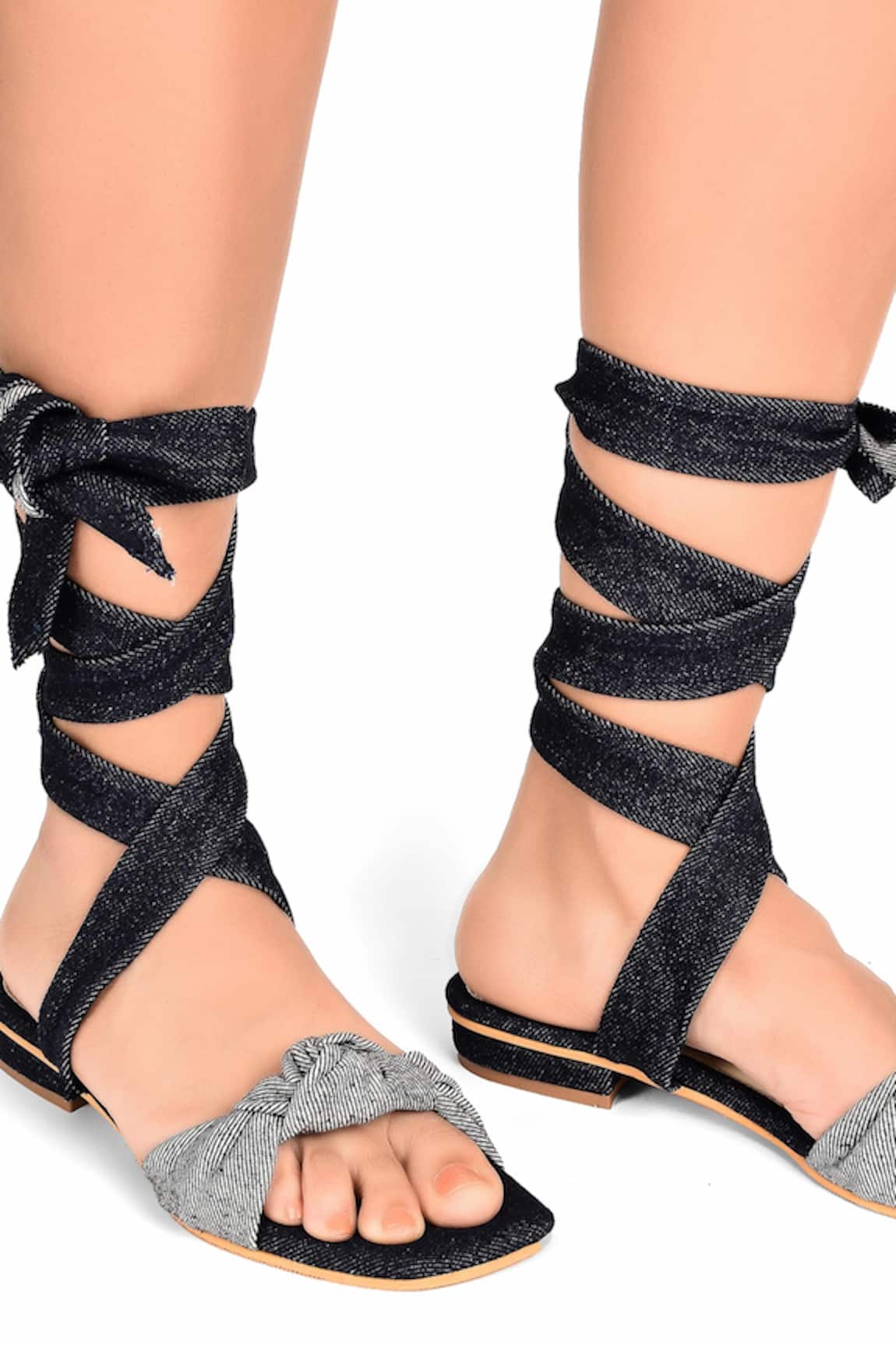 Flat Chunky Lace up Gladiator Sandals - Power Day Sale