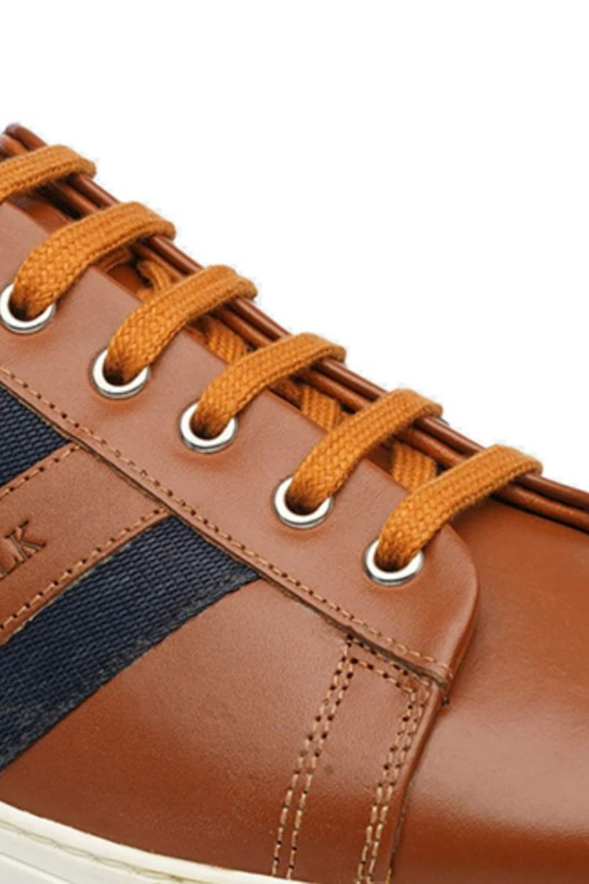 Buy Brown Striped Lace Up Leather Sneakers For Men by Rapawalk