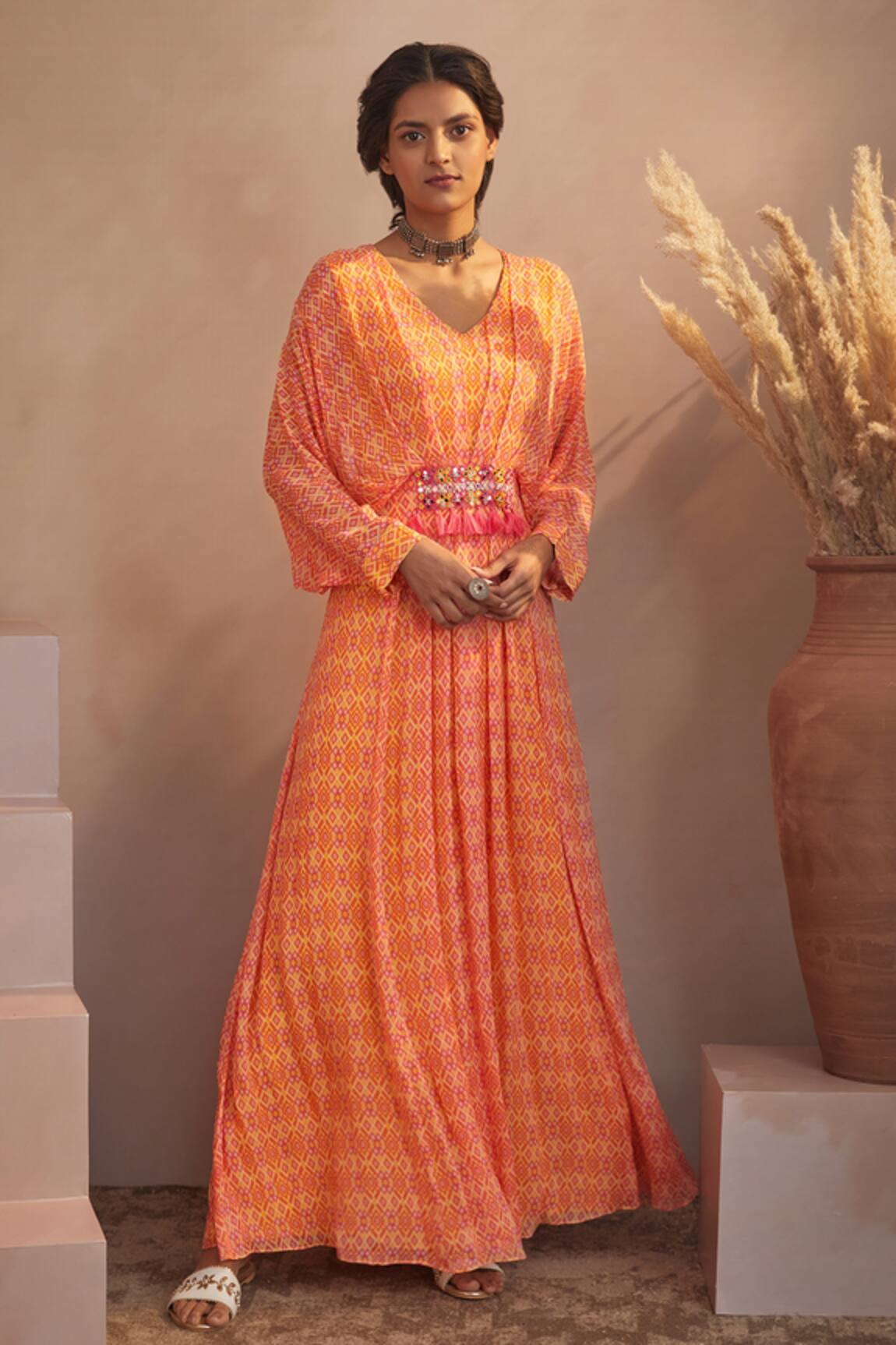 Aneesh Agarwaal Ikat Print Kaftan Dress