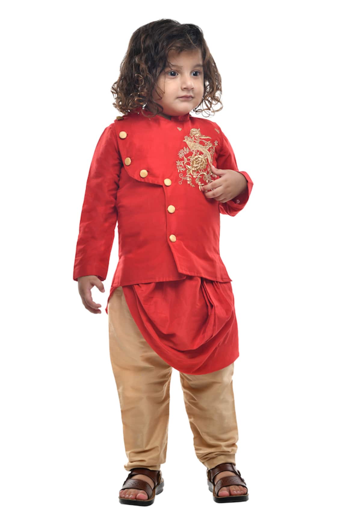 APRICOTKIDS Cotton Silk Jacket & Kurta Set
