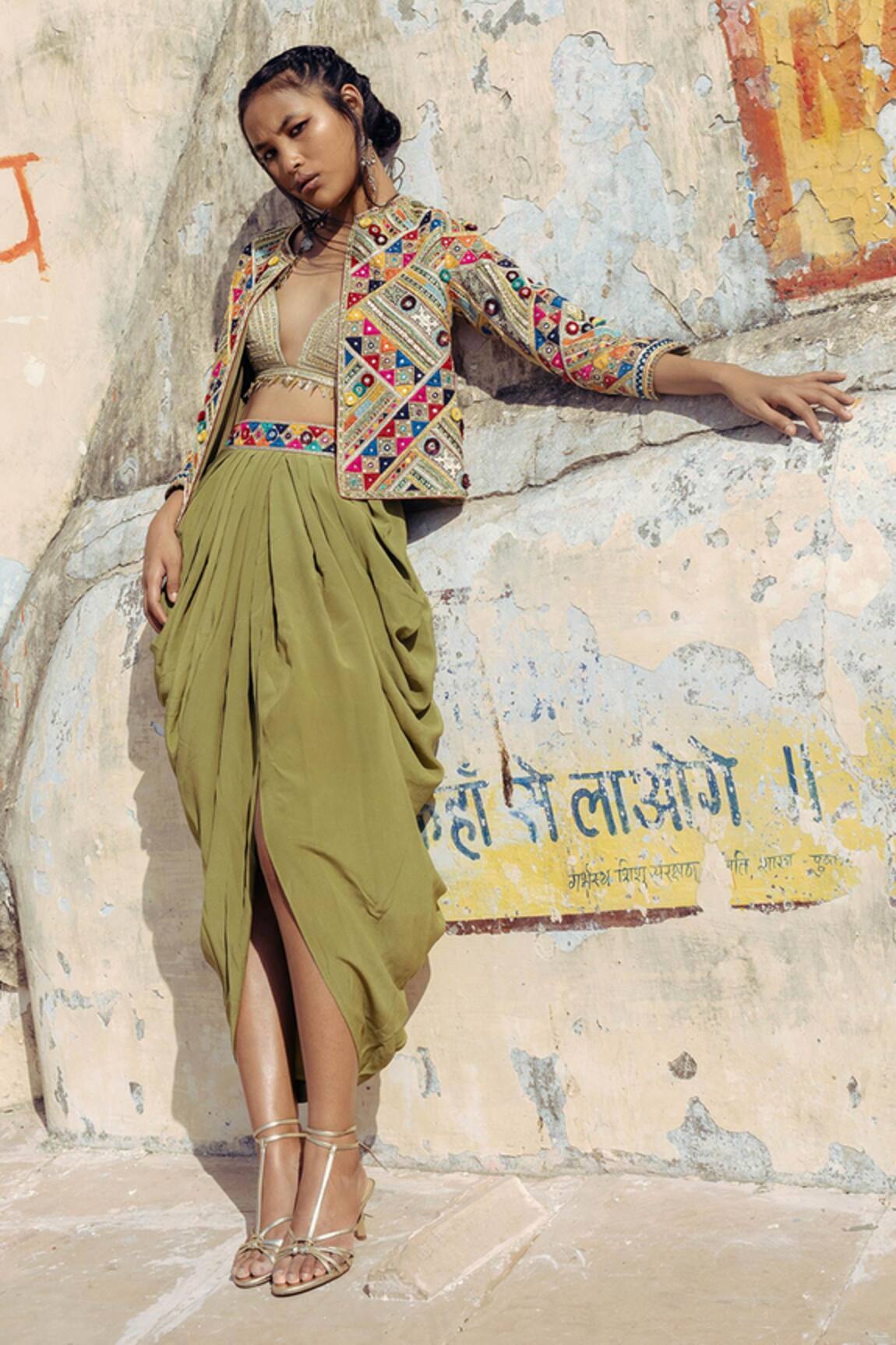 Karishma Khanduja Bareilly Embroidered Jacket & Draped Skirt Set