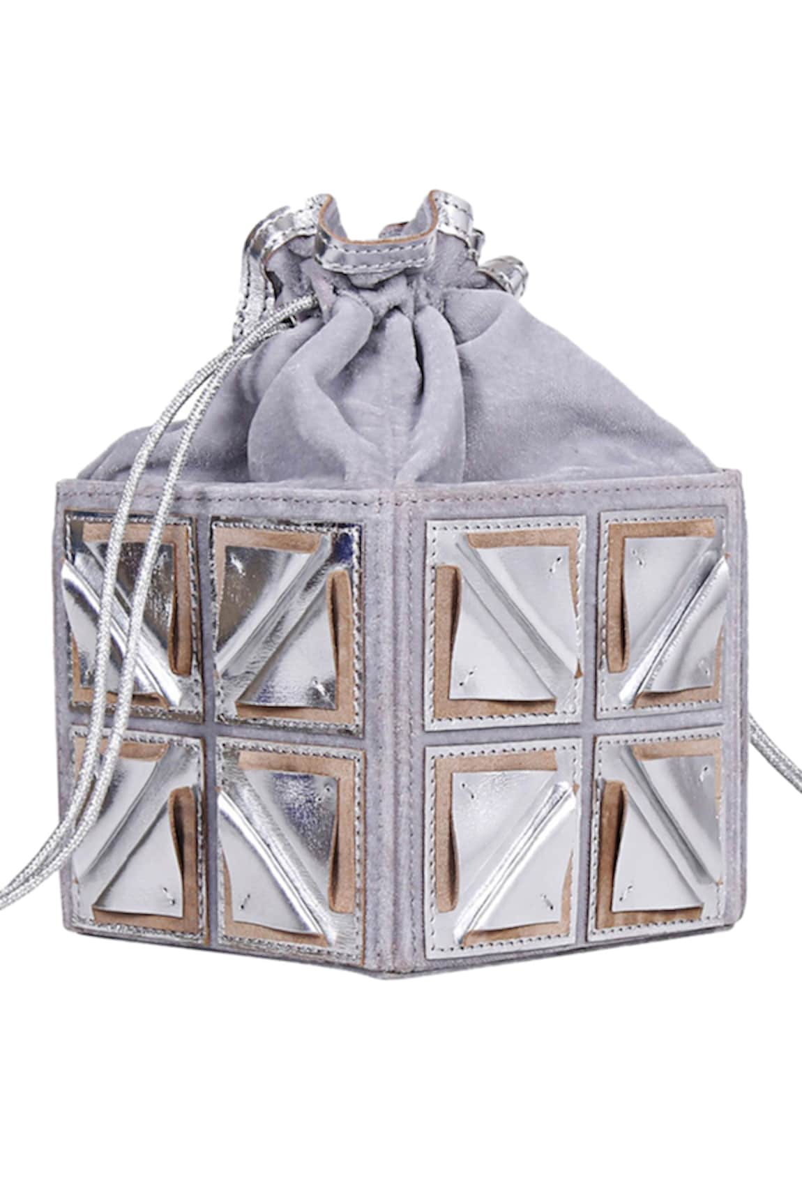 Kaeros Velvet Embroidered Cube Bucket Bag