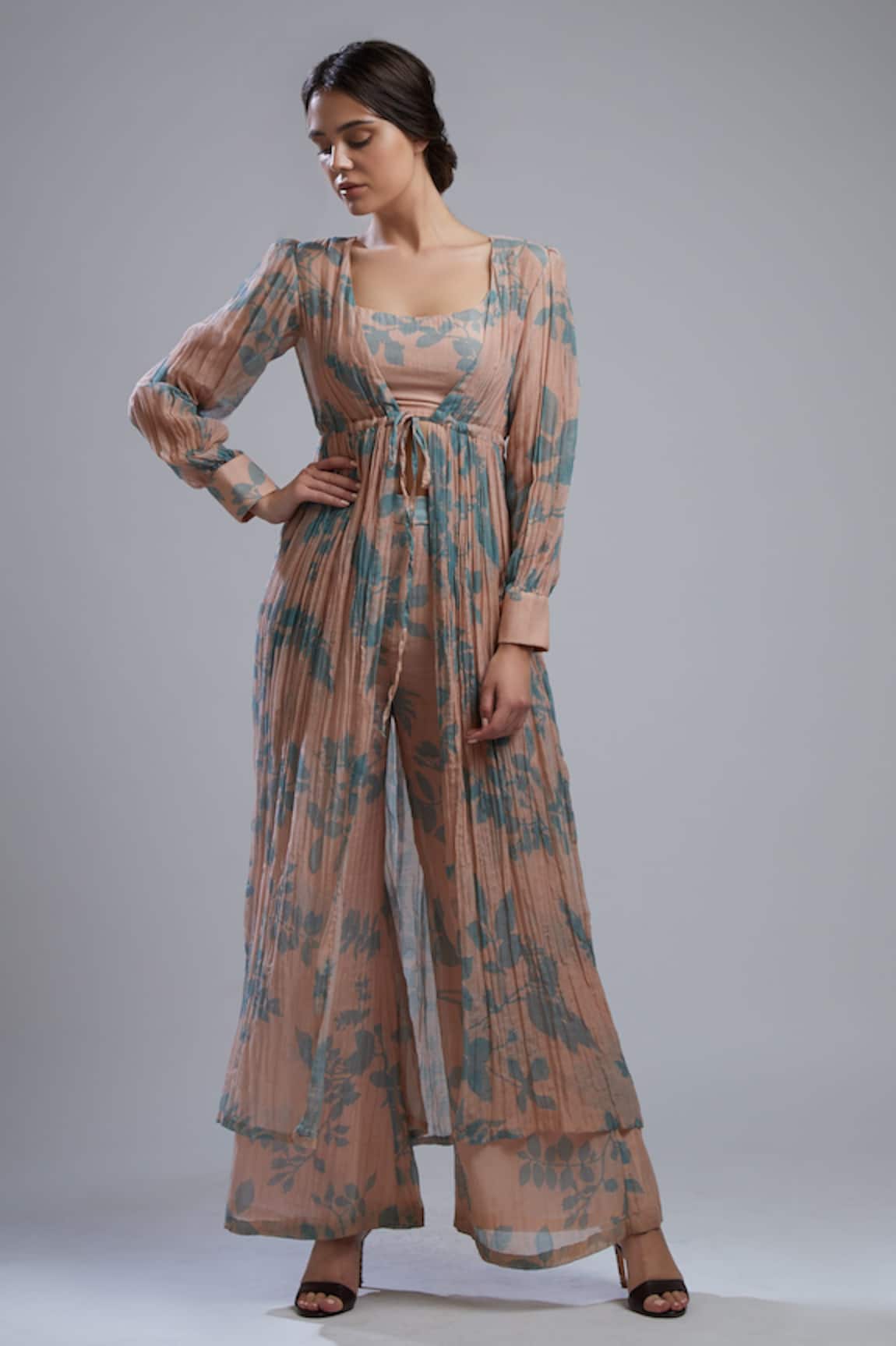 Koai Floral Print Chanderi Cape 
