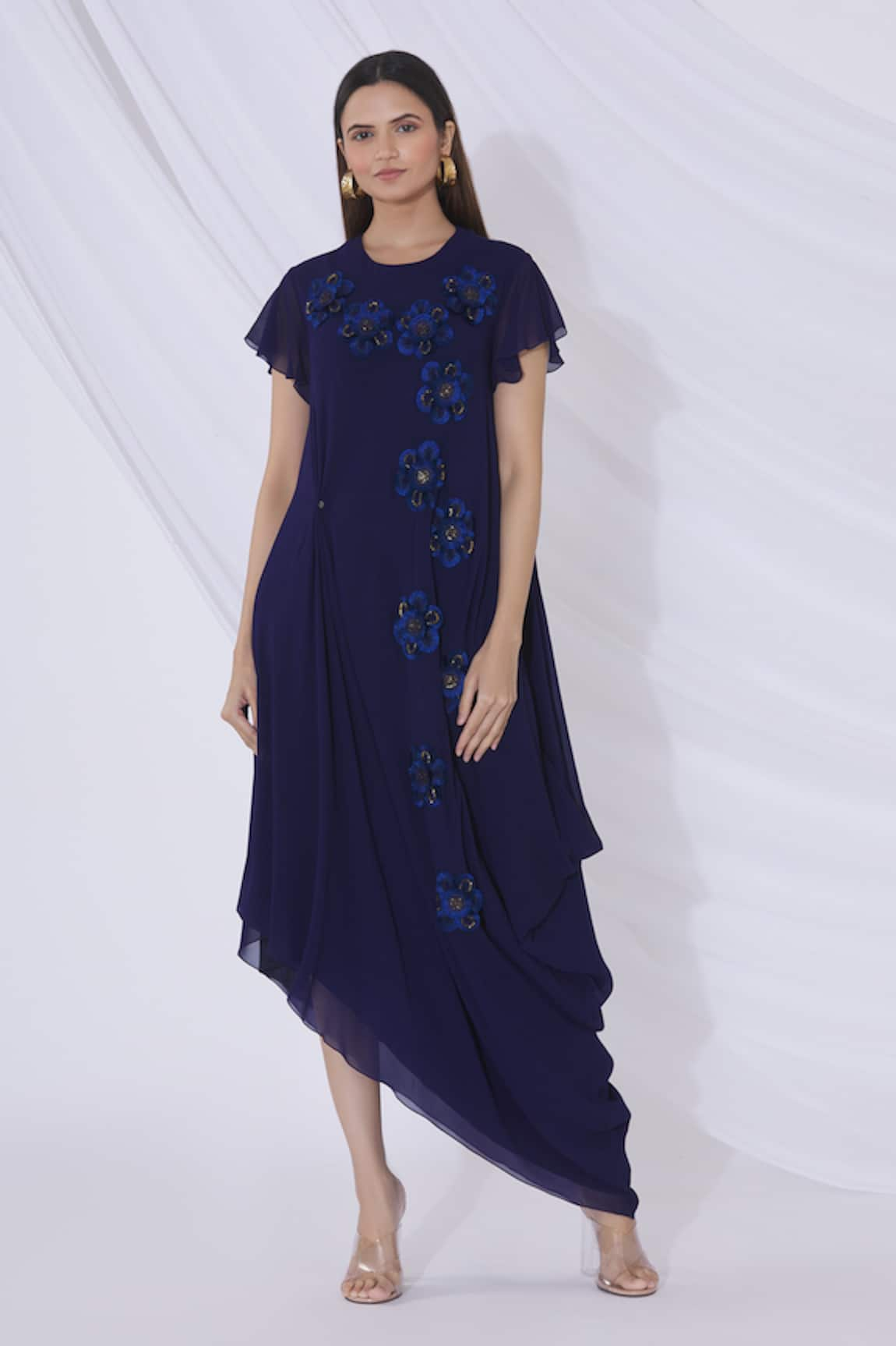 Urvashi Joneja Floral Applique Draped Dress