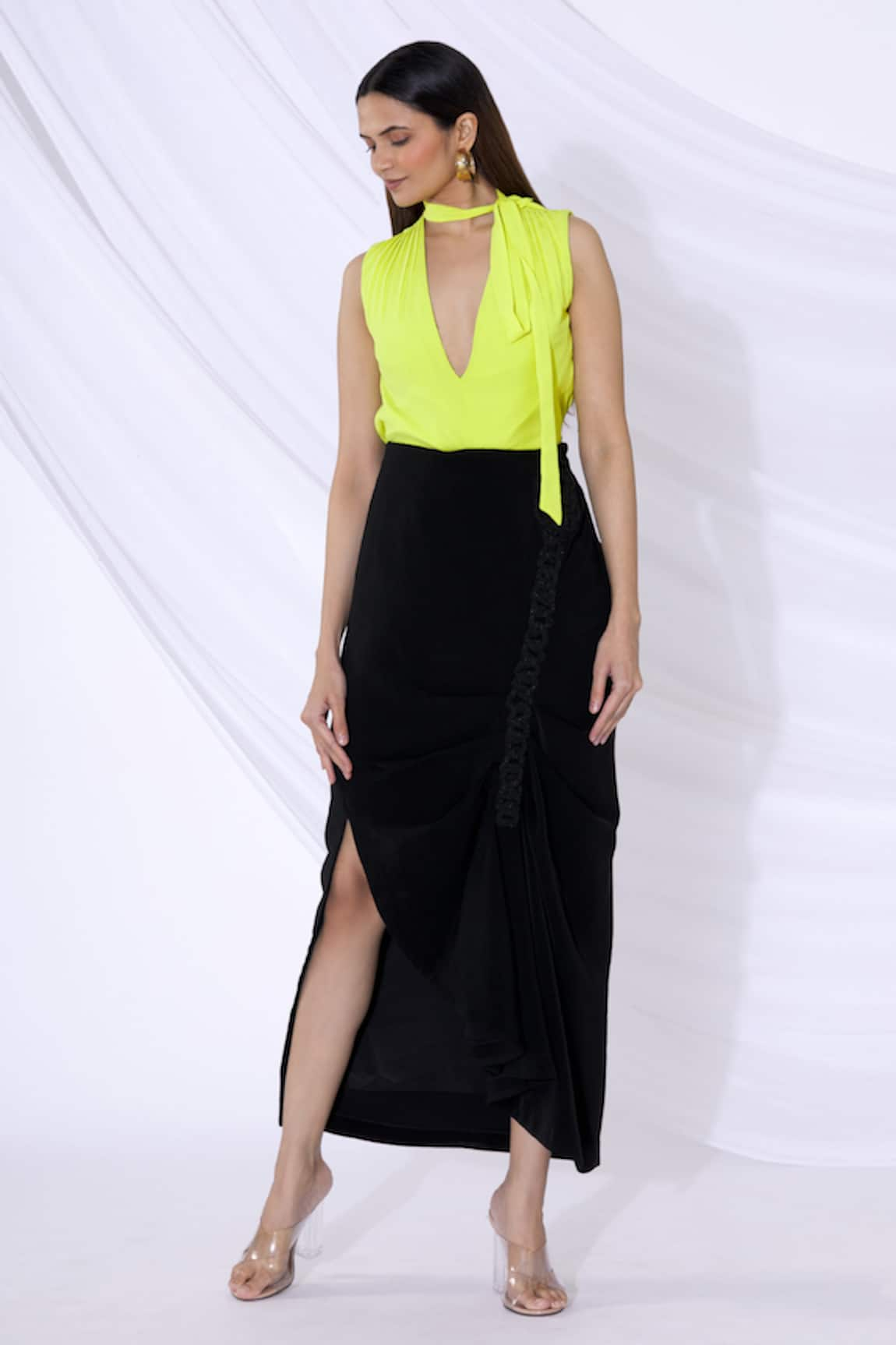 Urvashi Joneja Draped Slit Skirt