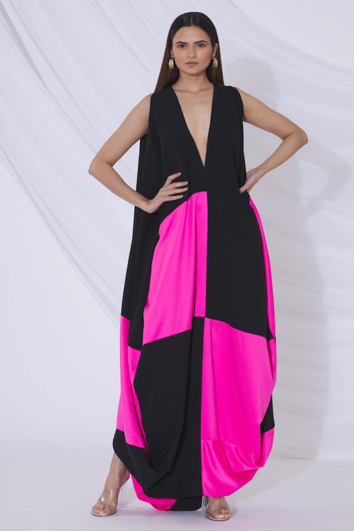 Urvashi Joneja Colorblock Draped Maxi Dress