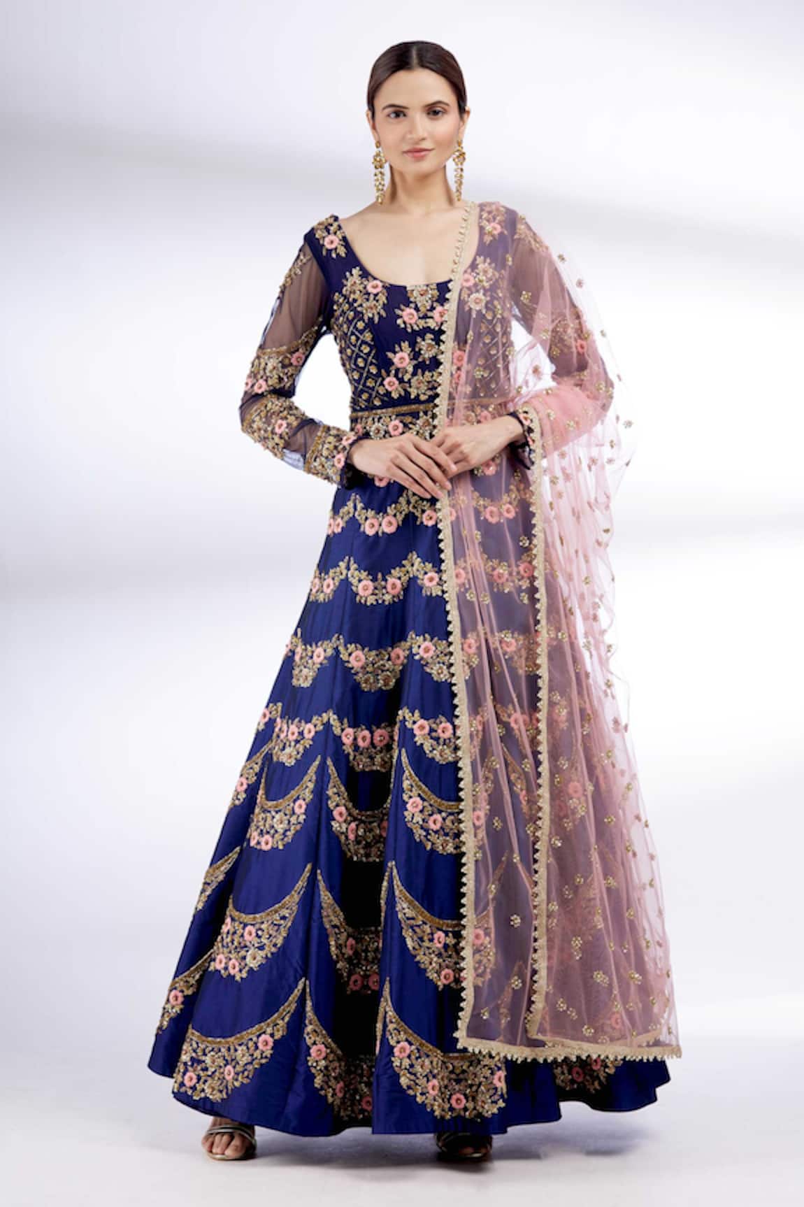 Neha Mehta Couture Embroidered Silk Anarkali with Dupatta
