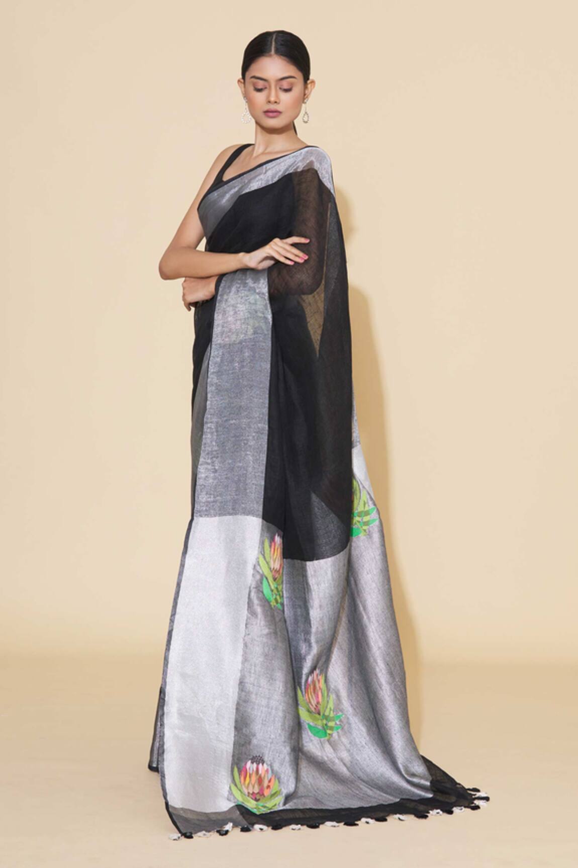 Paksh Embroidered Linen Saree