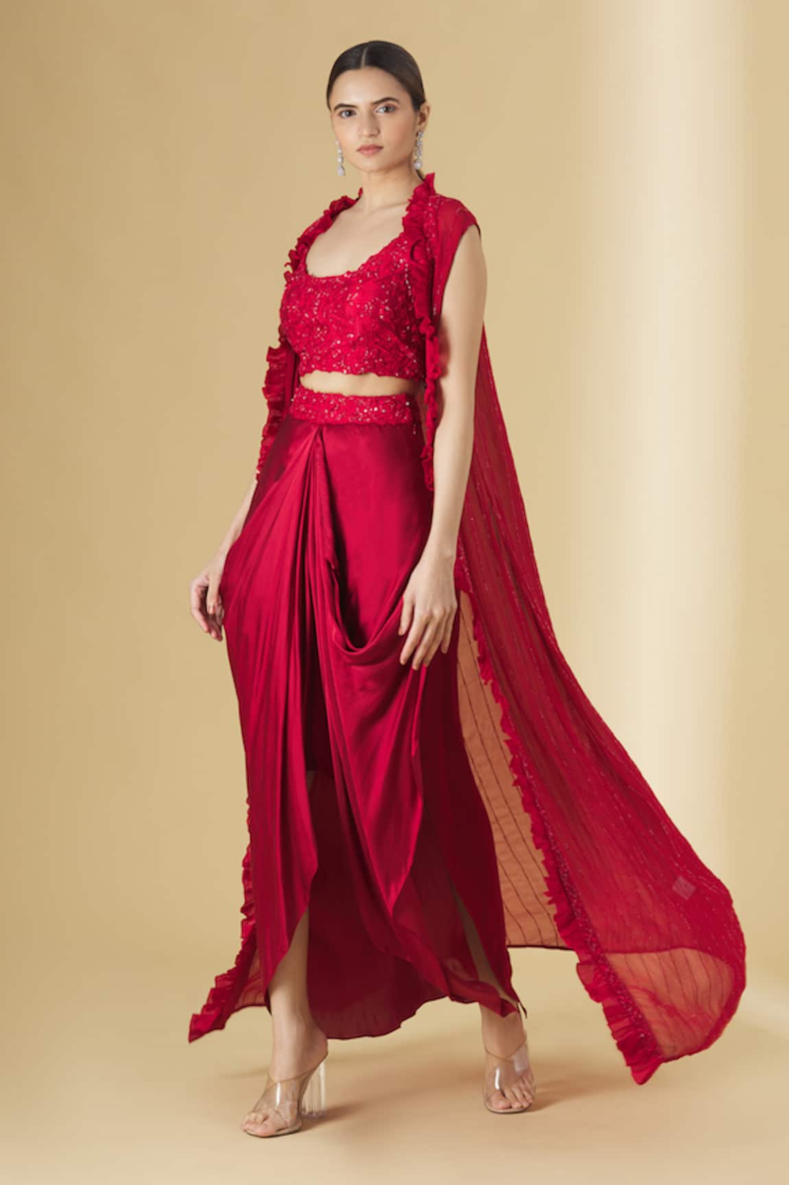 Ariyana Couture Silk Organza Jacket & Draped Skirt Set