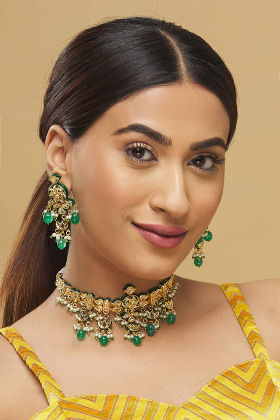 Posh by Rathore  Kundan Bead Drop Choker Set 