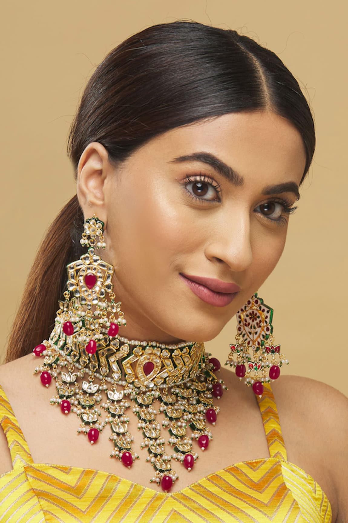 Posh by Rathore  Kundan Tiered Pendant Drop Choker Set 