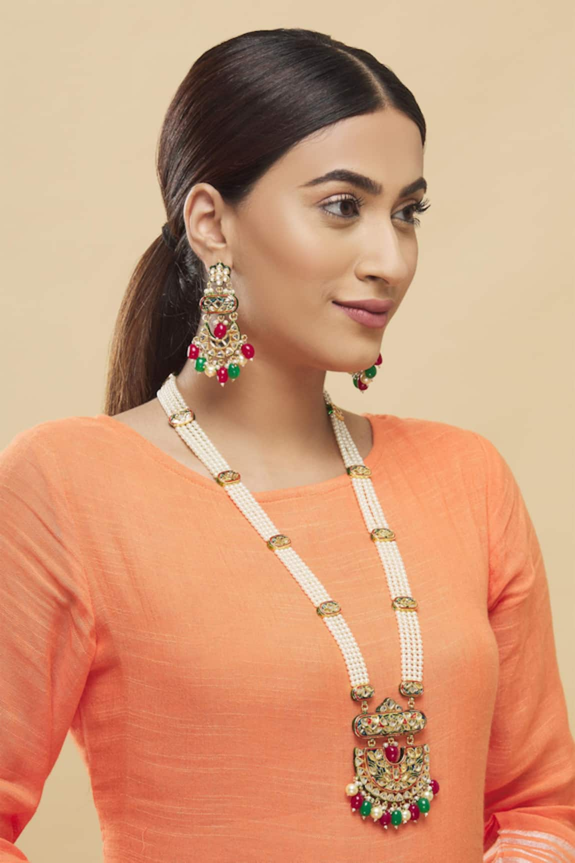 Posh by Rathore Kundan Long Pendant Necklace Set 