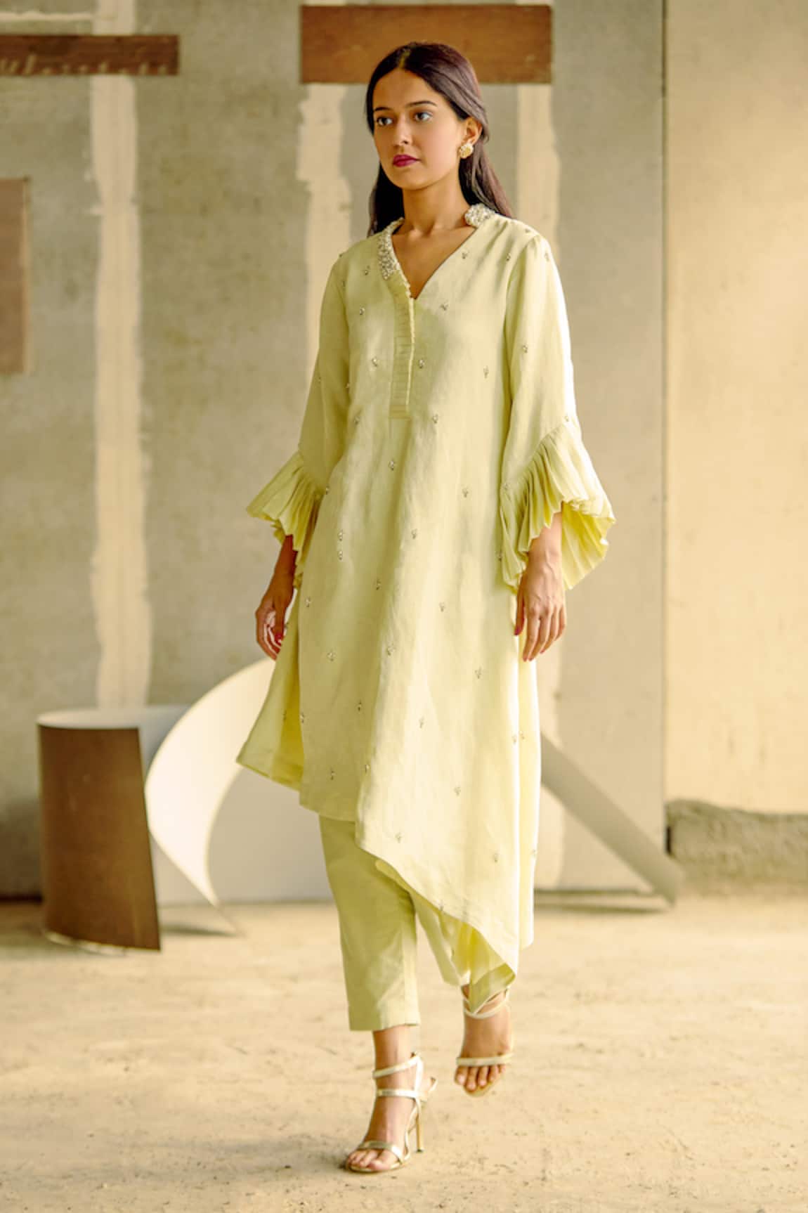 Aariyana Couture Embroidered Asymmetric Kurta & Pant Set 