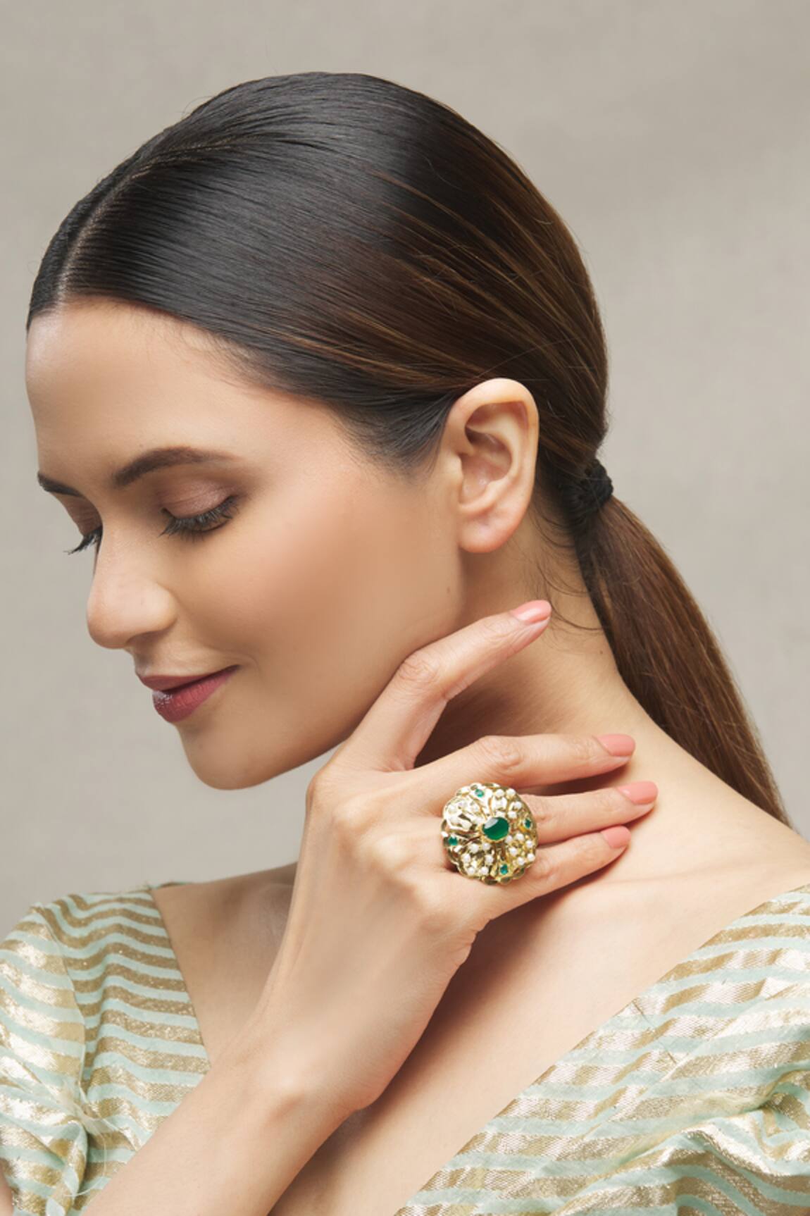 Moh-Maya By Disha Khatri Floral Stone Ring