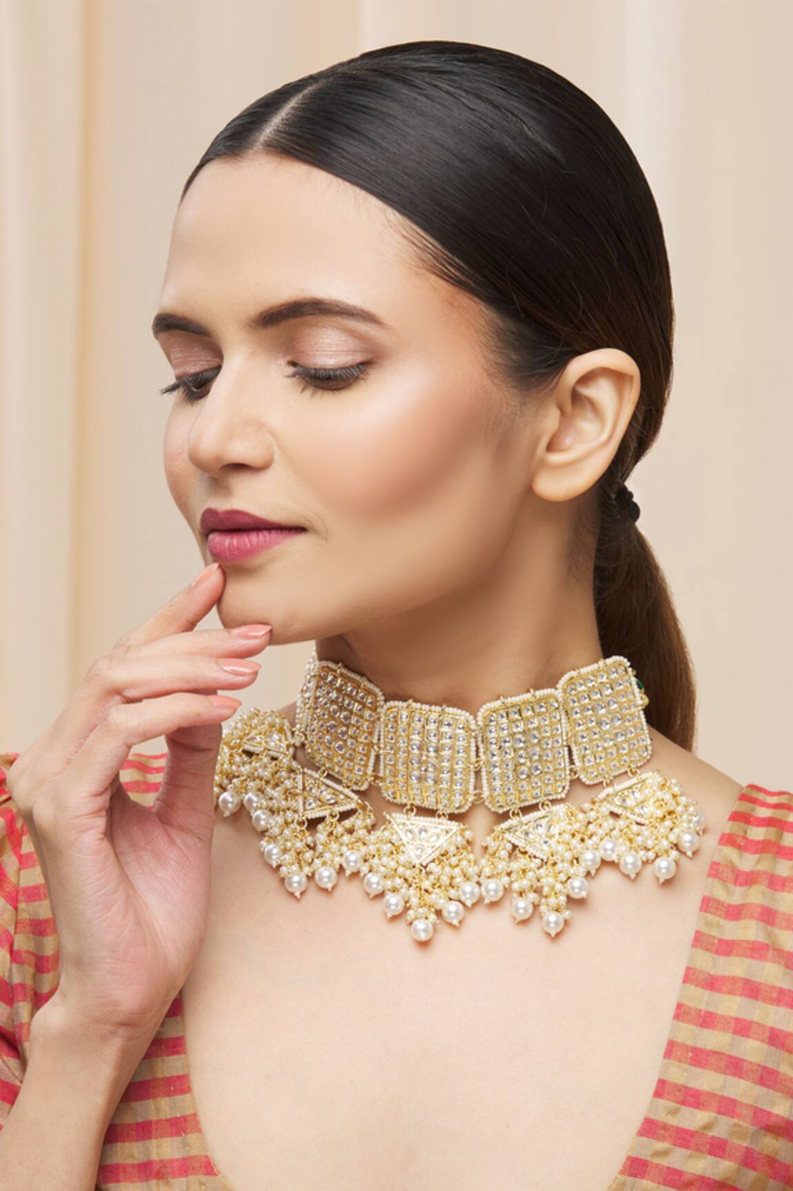 Just Shradhas Kundan Geometric Pendant Choker 
