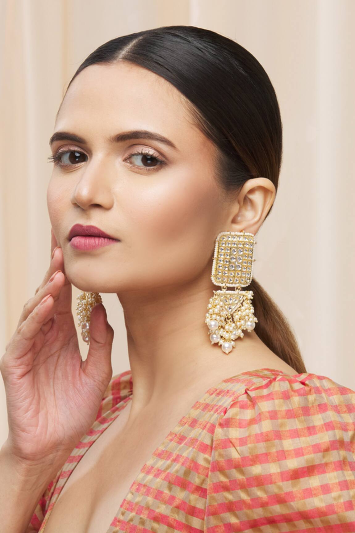Just Shradhas Kundan Geometric Danglers 