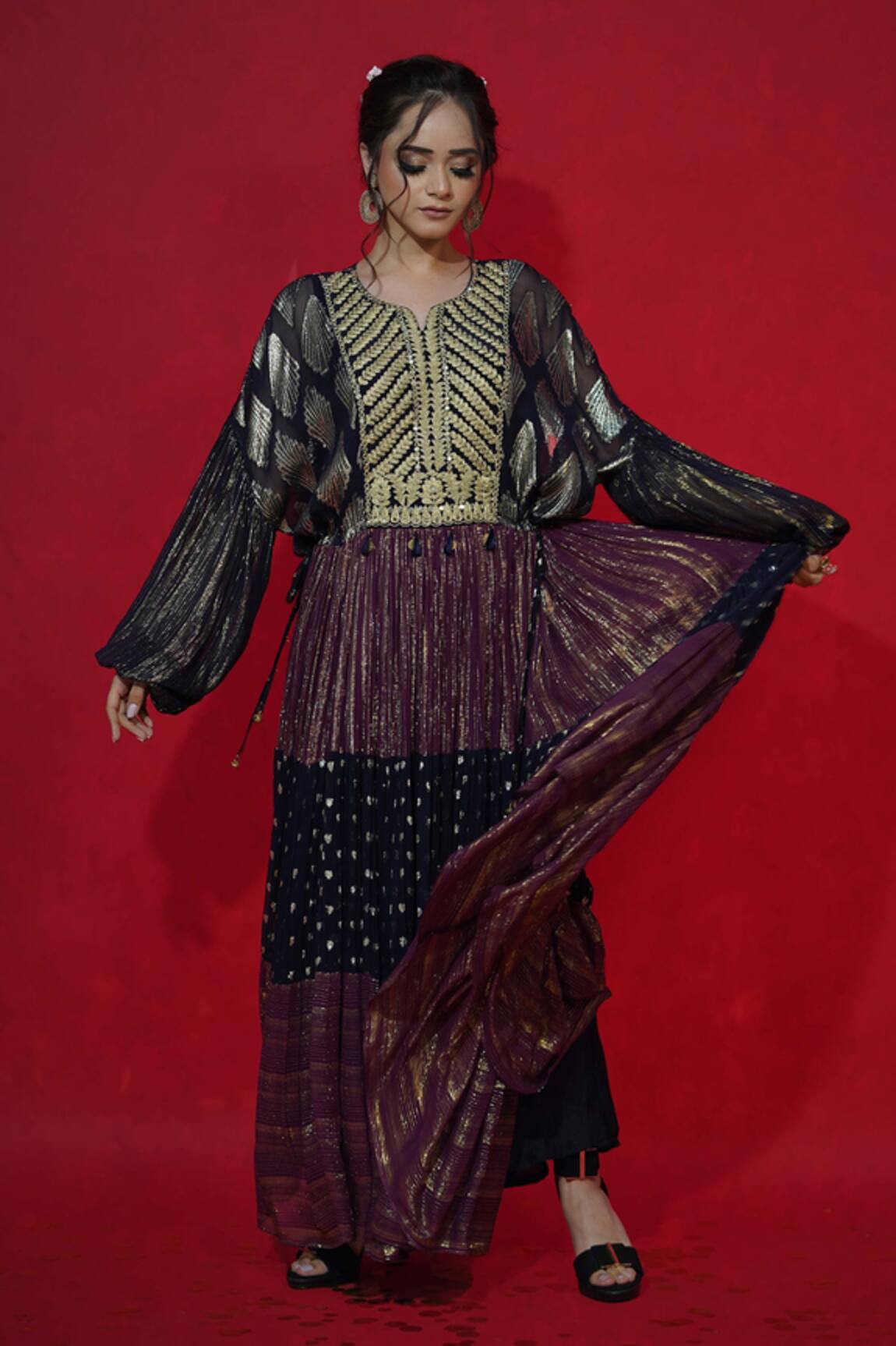 Jyoti Bansal Woven Multi Panel Tiered Dress 