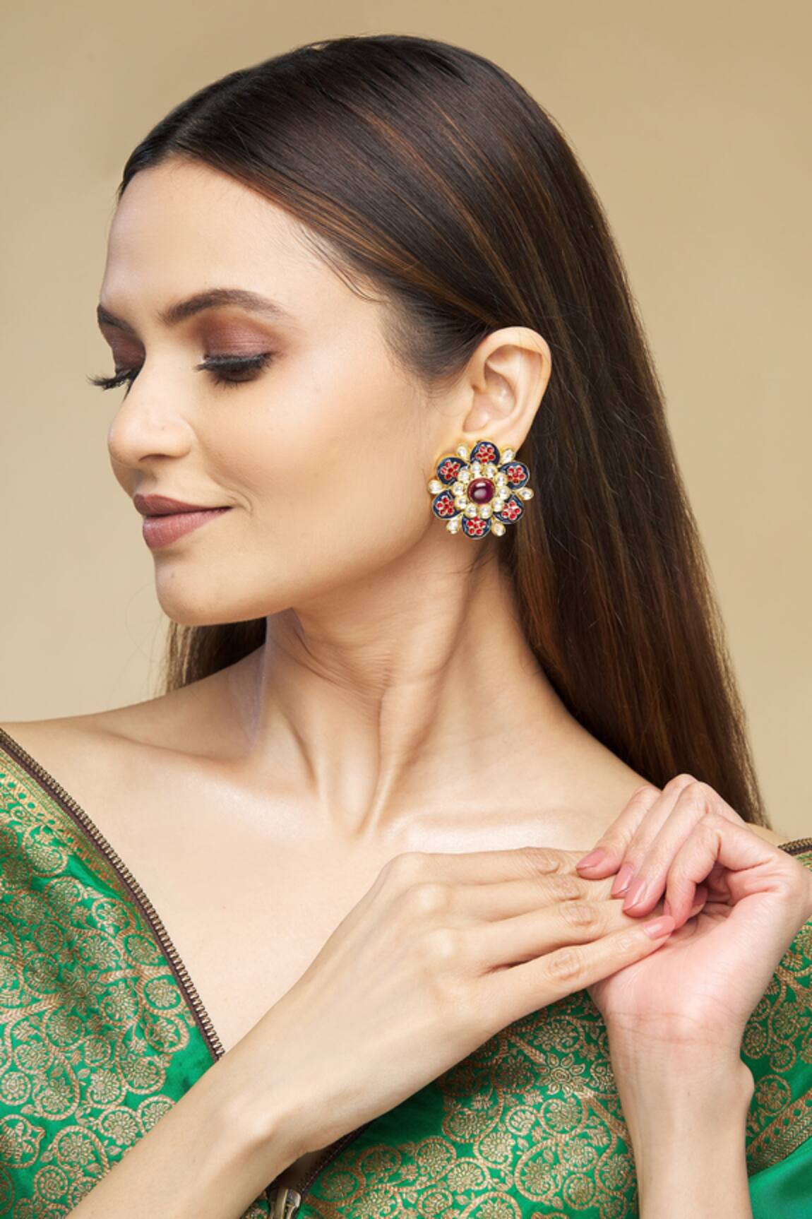Our Purple Studio Meenakari Floral Kundan Studs