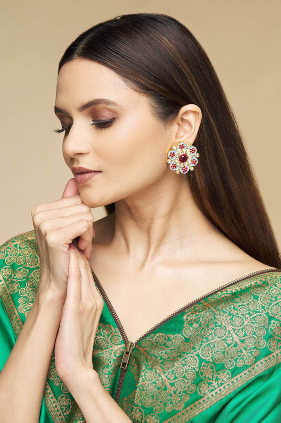 Our Purple Studio Meenakari Floral Kundan Studs