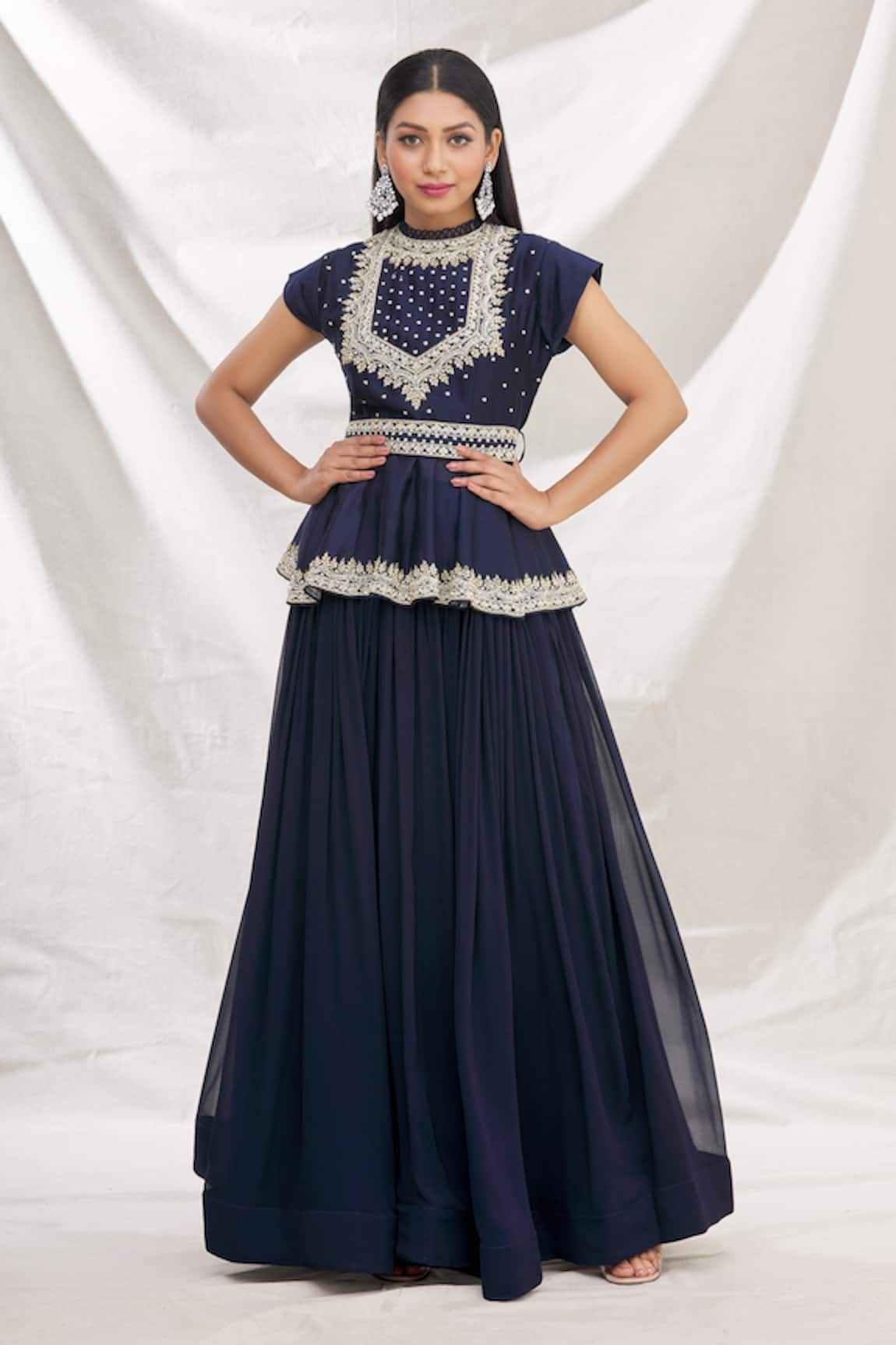 Aksh Embroidered Peplum & Lehenga Set