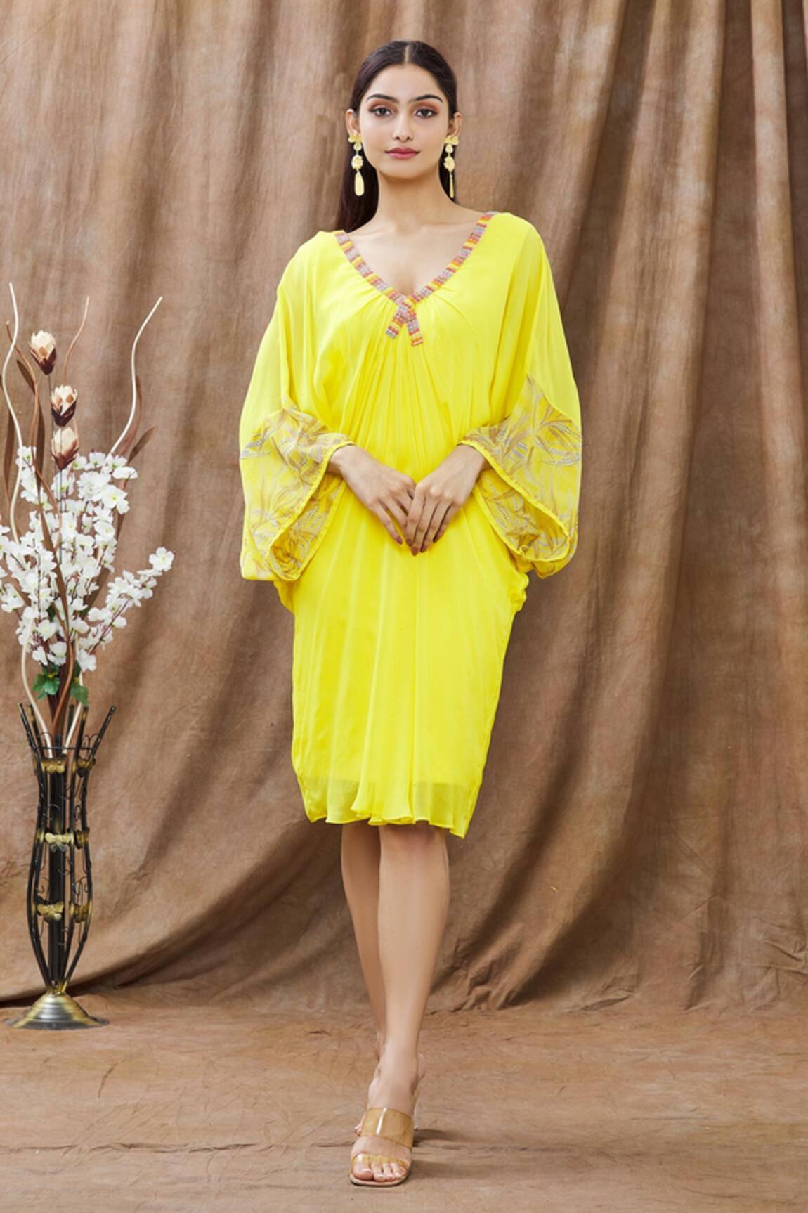 ARPAN VOHRA Bead Embellished Neckline Kaftan Dress