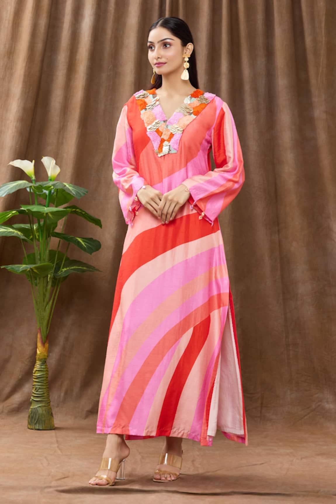 Archana Shah Tropical Waves Print Maxi Dress 