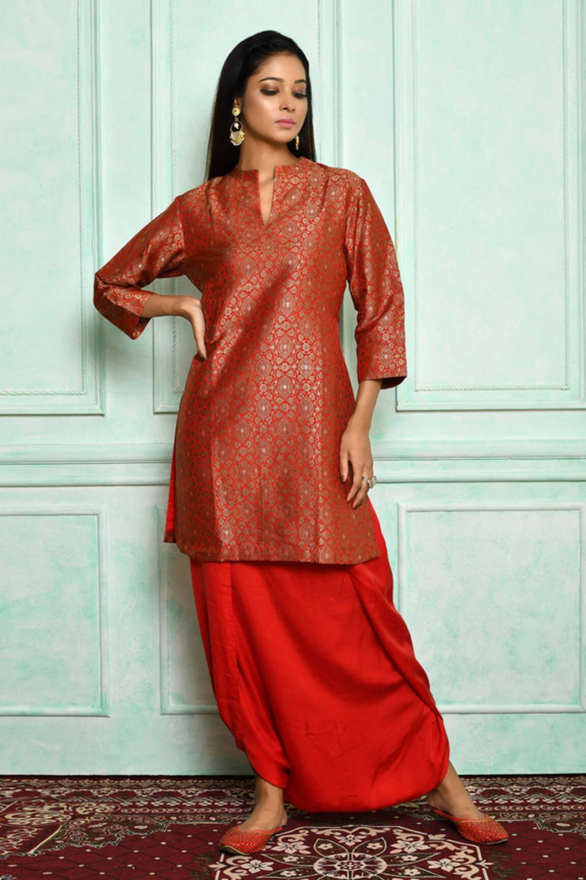 Pinki Sinha Banarasi Silk Floral Kurta & Dhoti Pant Set