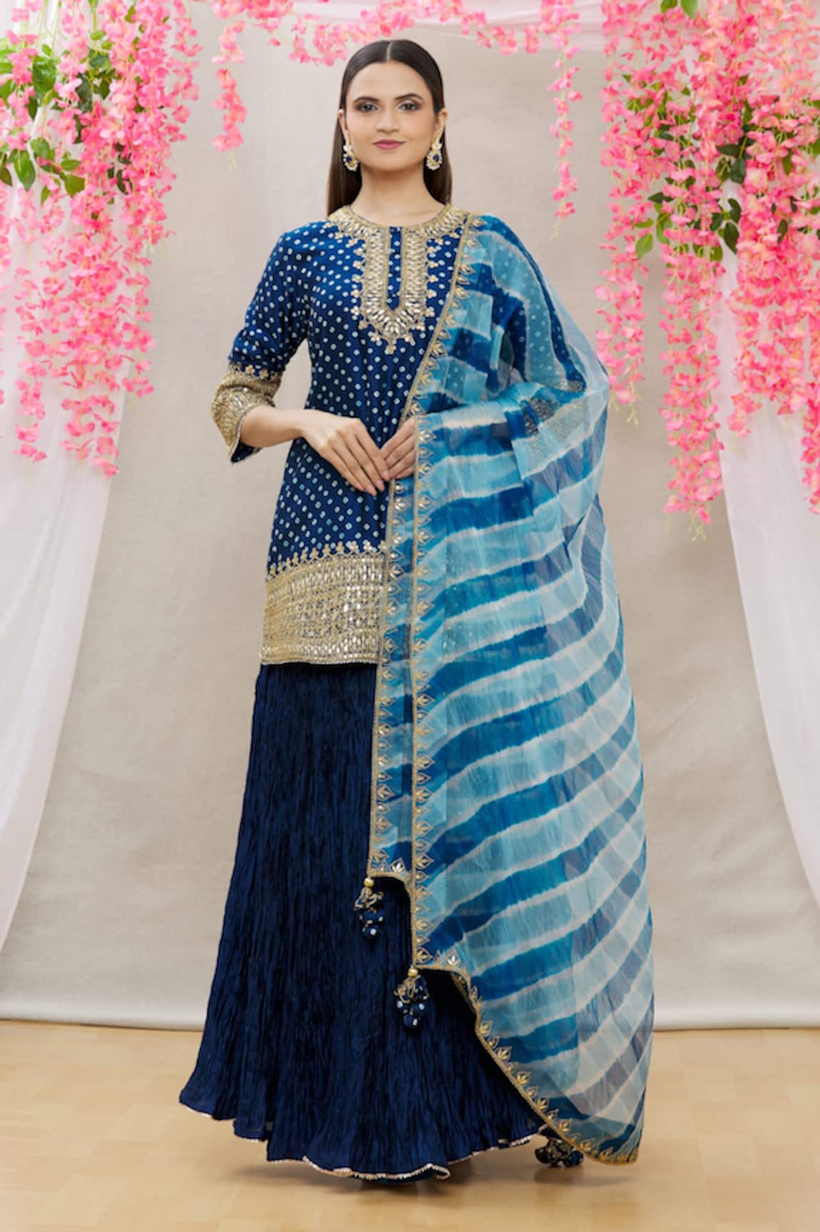 Surbhi Shah Bandhej Embroidered Kurta Skirt Set 