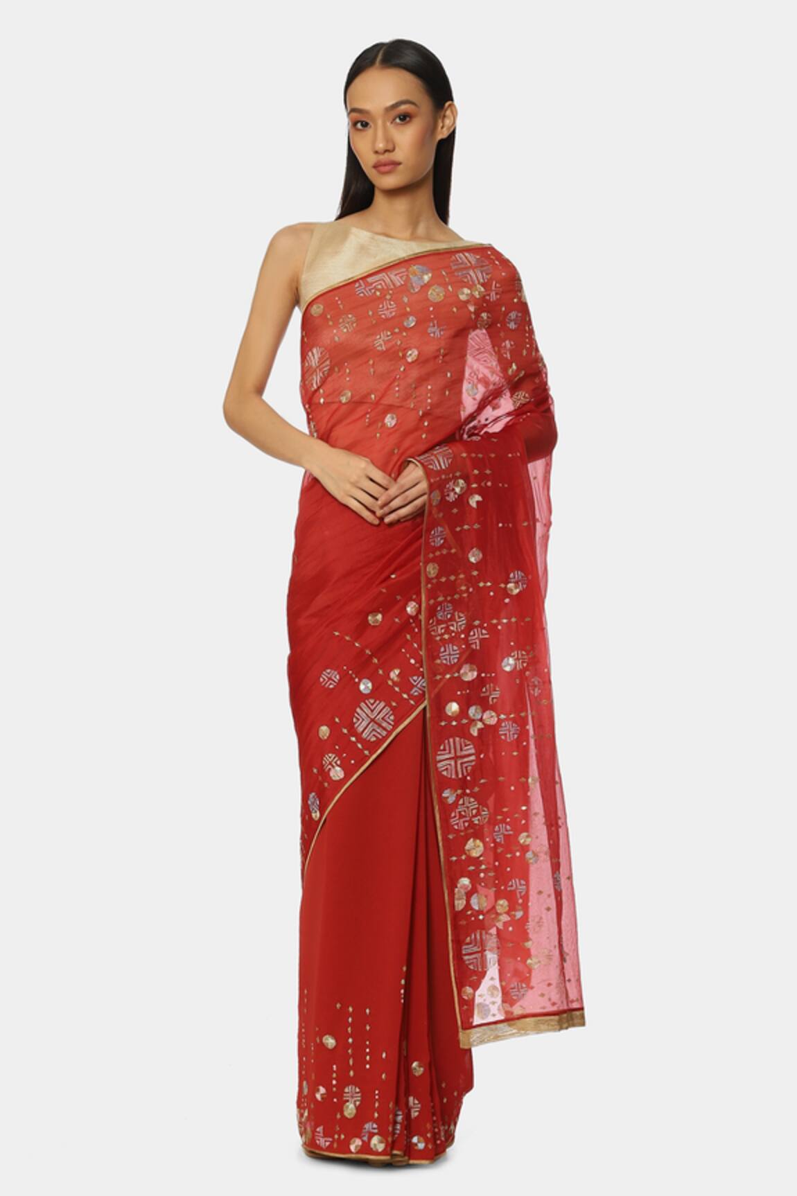 Satya Paul Geometric Embroidered Saree